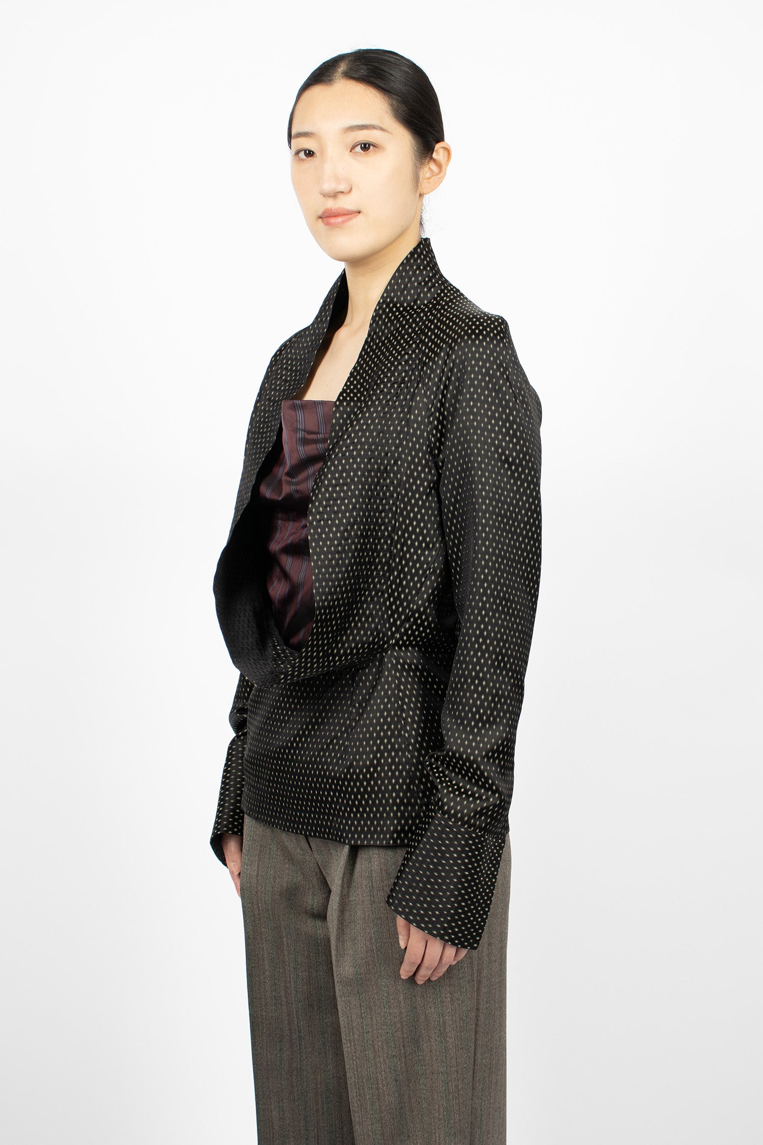 Draped Jacquard Blouse Black