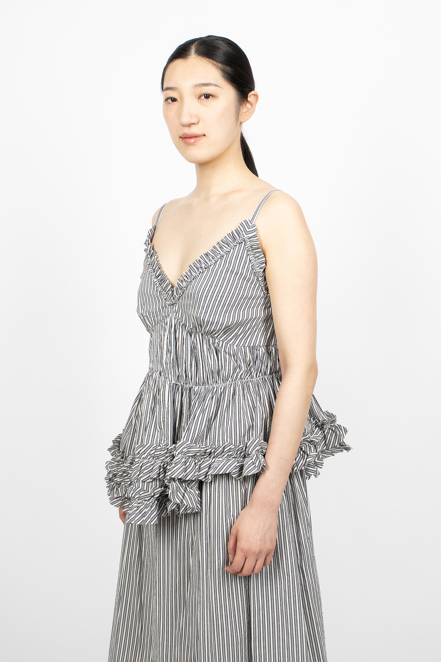 Ruffled Slip Top Black