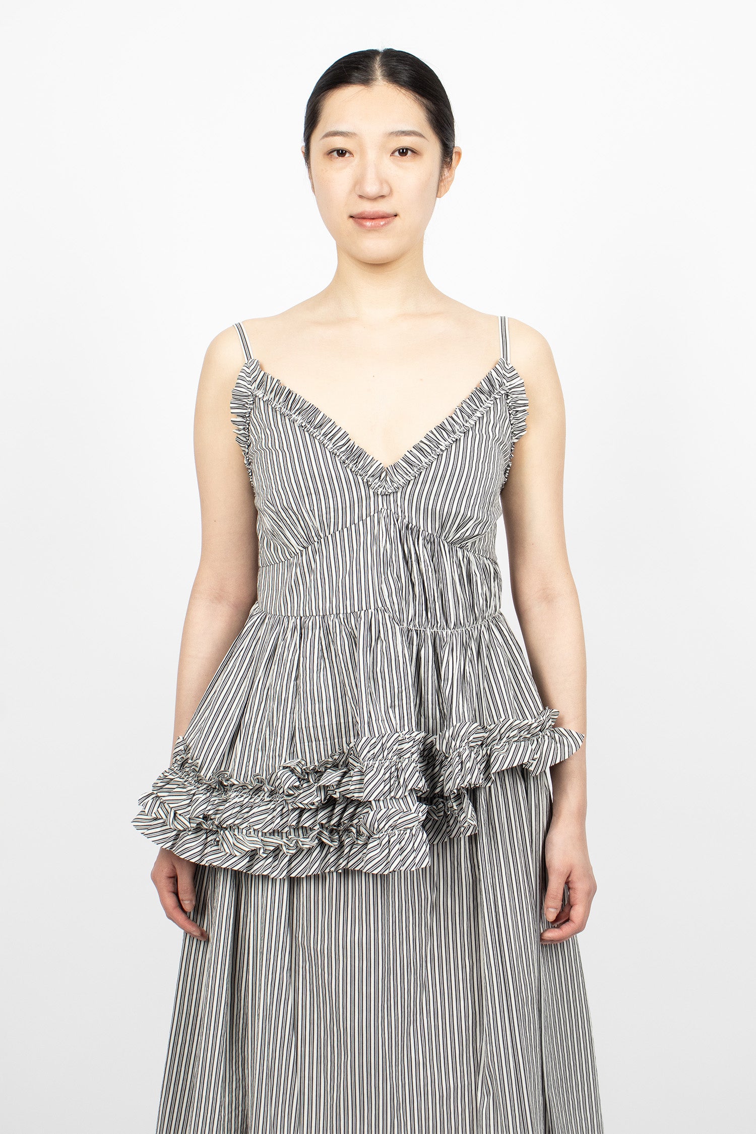 Ruffled Slip Top Black