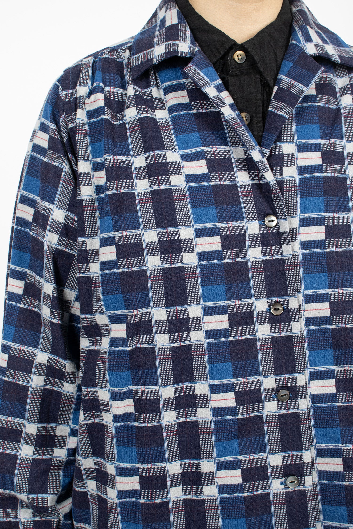 Gathered Flannel Blouse Navy/Plaid
