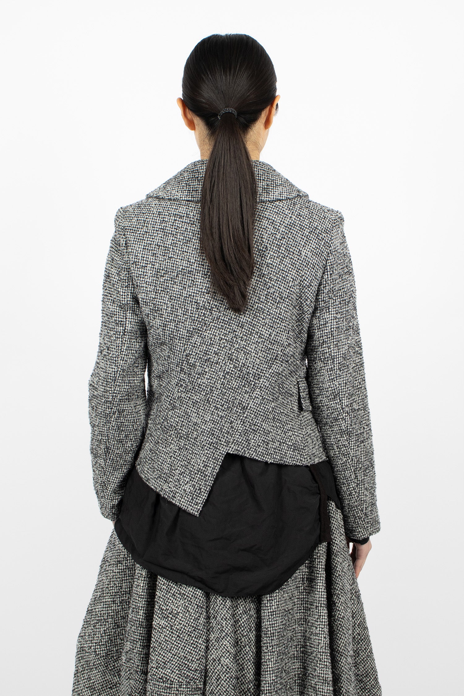 Asymmetric Wool Houndstooth Jacket Black/Ecru