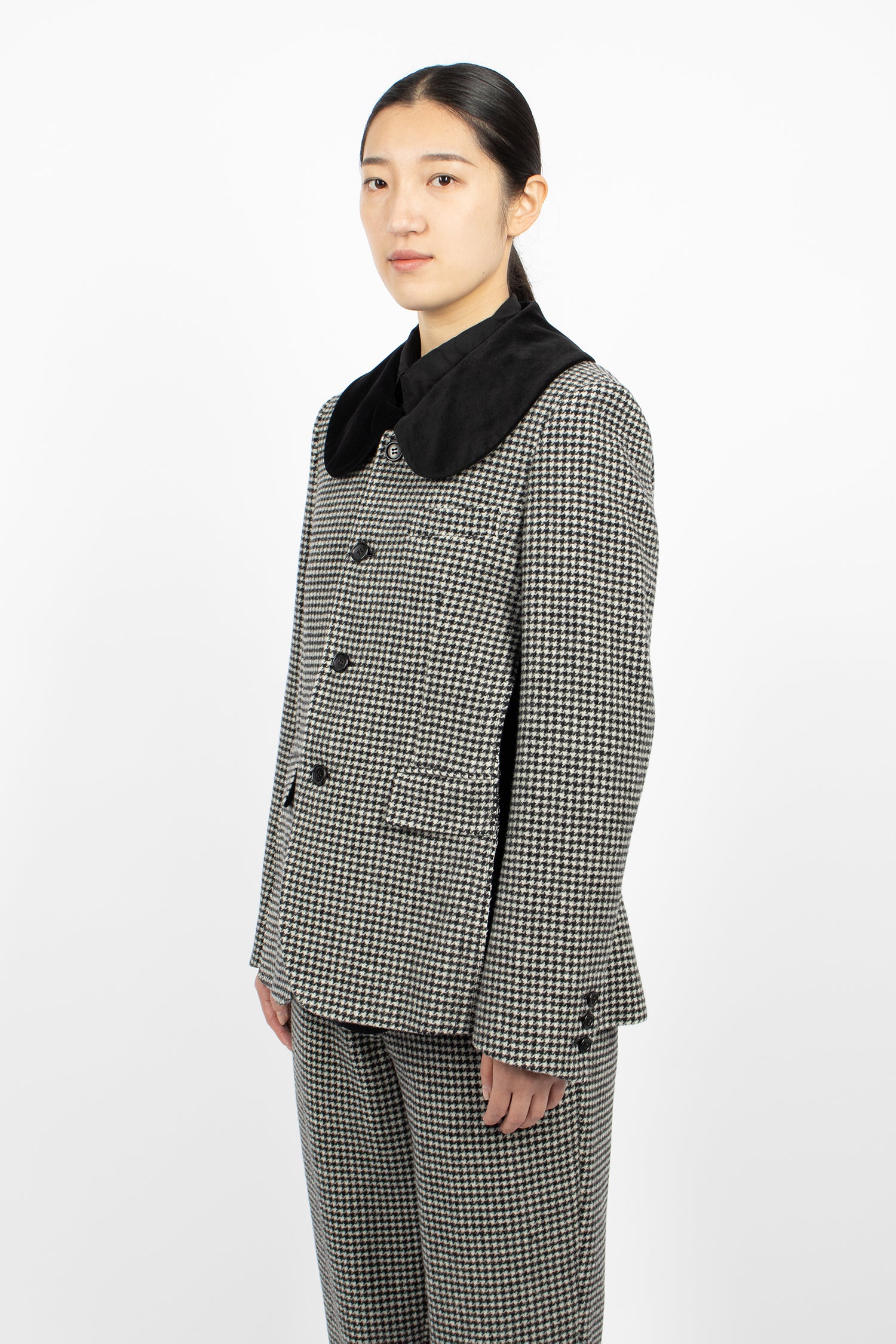 Velvet Wool Houndstooth Jacket Black/White