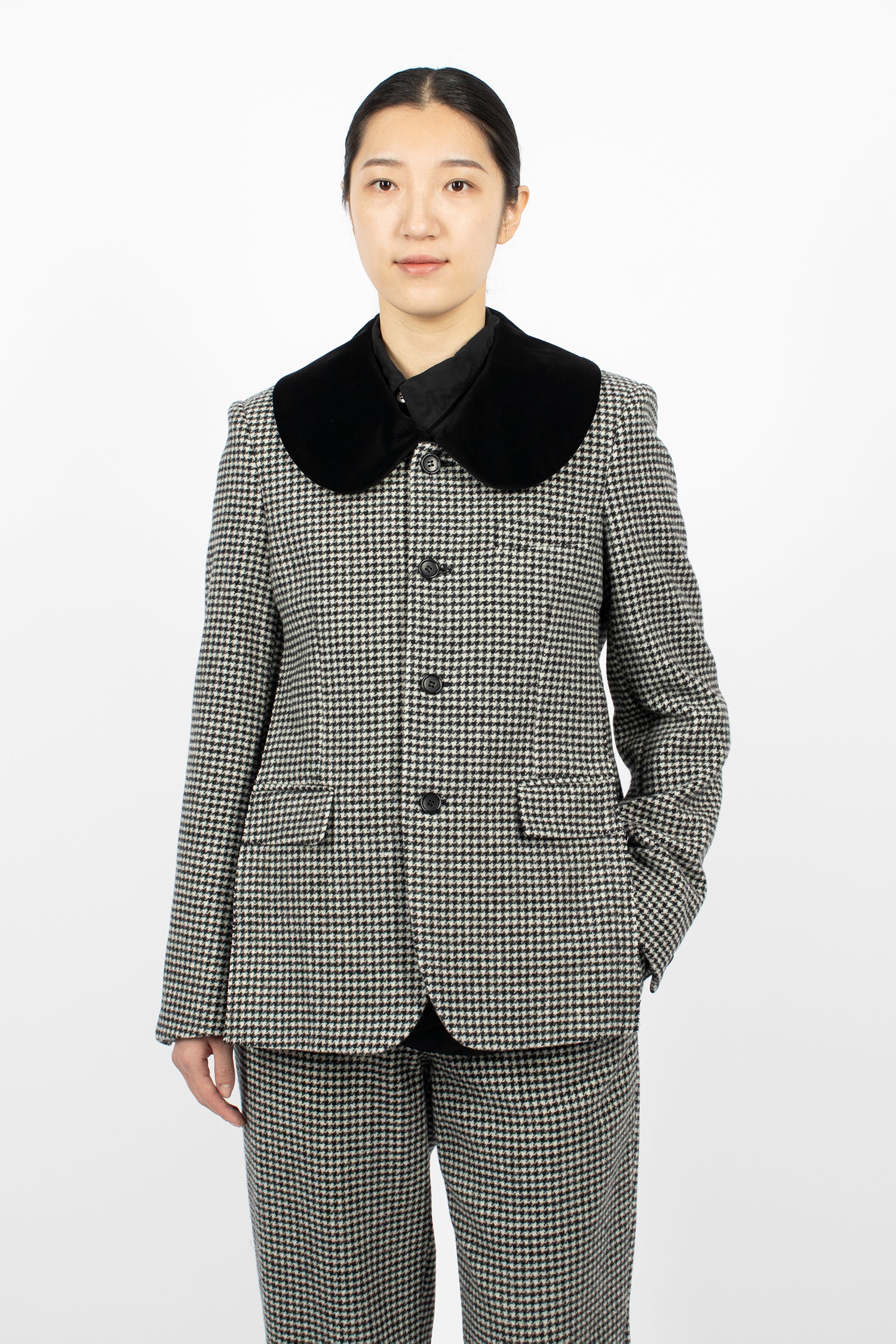 Velvet Wool Houndstooth Jacket Black/White