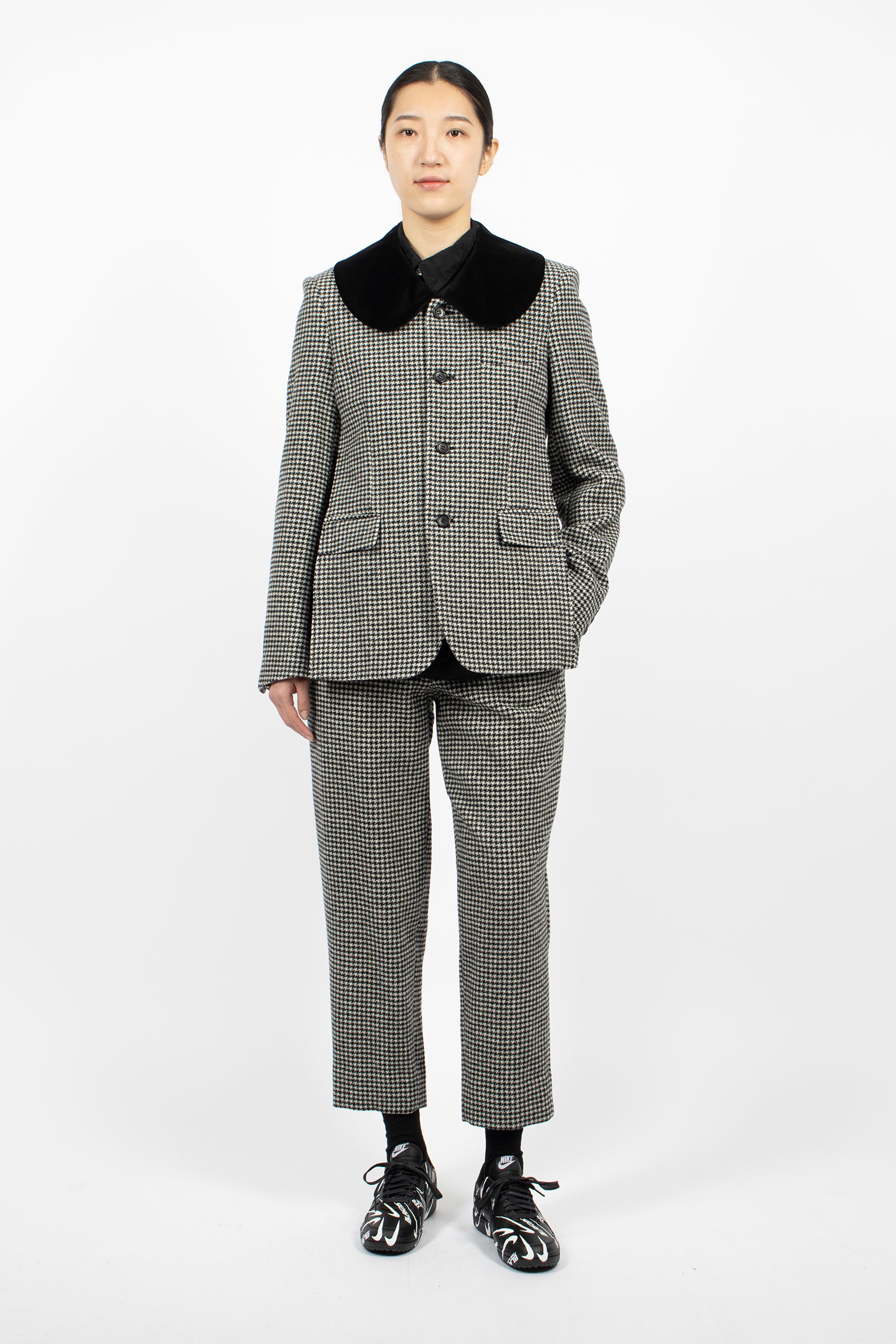 Velvet Wool Houndstooth Jacket Black/White