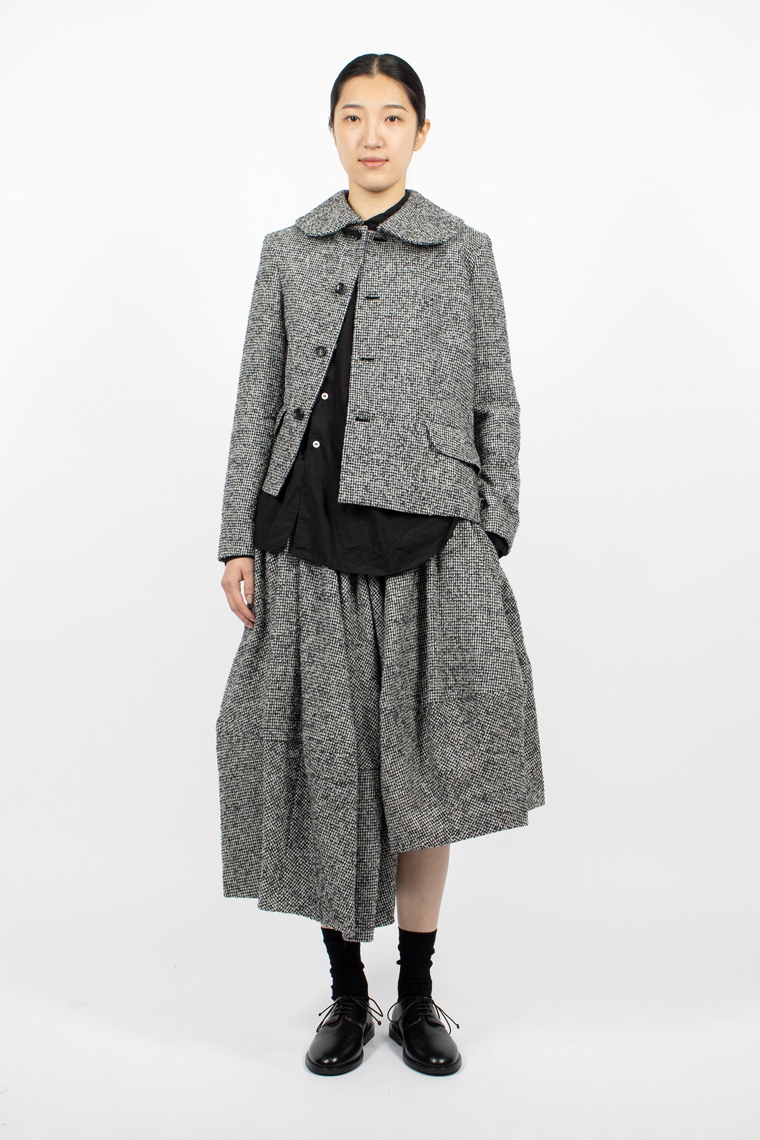 Asymmetric Wool Houndstooth Jacket Black/Ecru