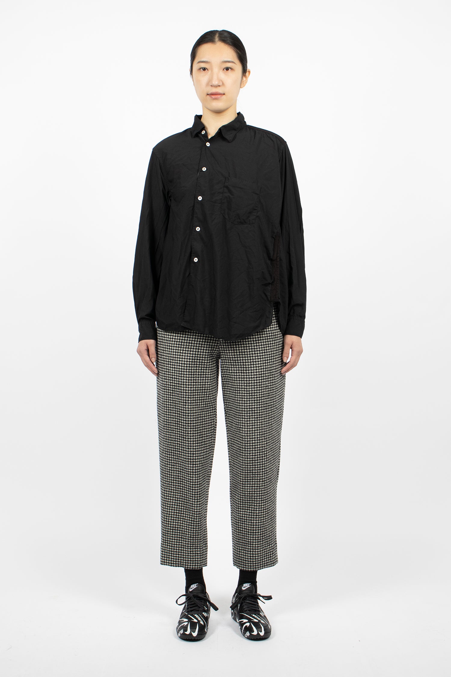 Wool Houndstooth Tapered Pants Black/White