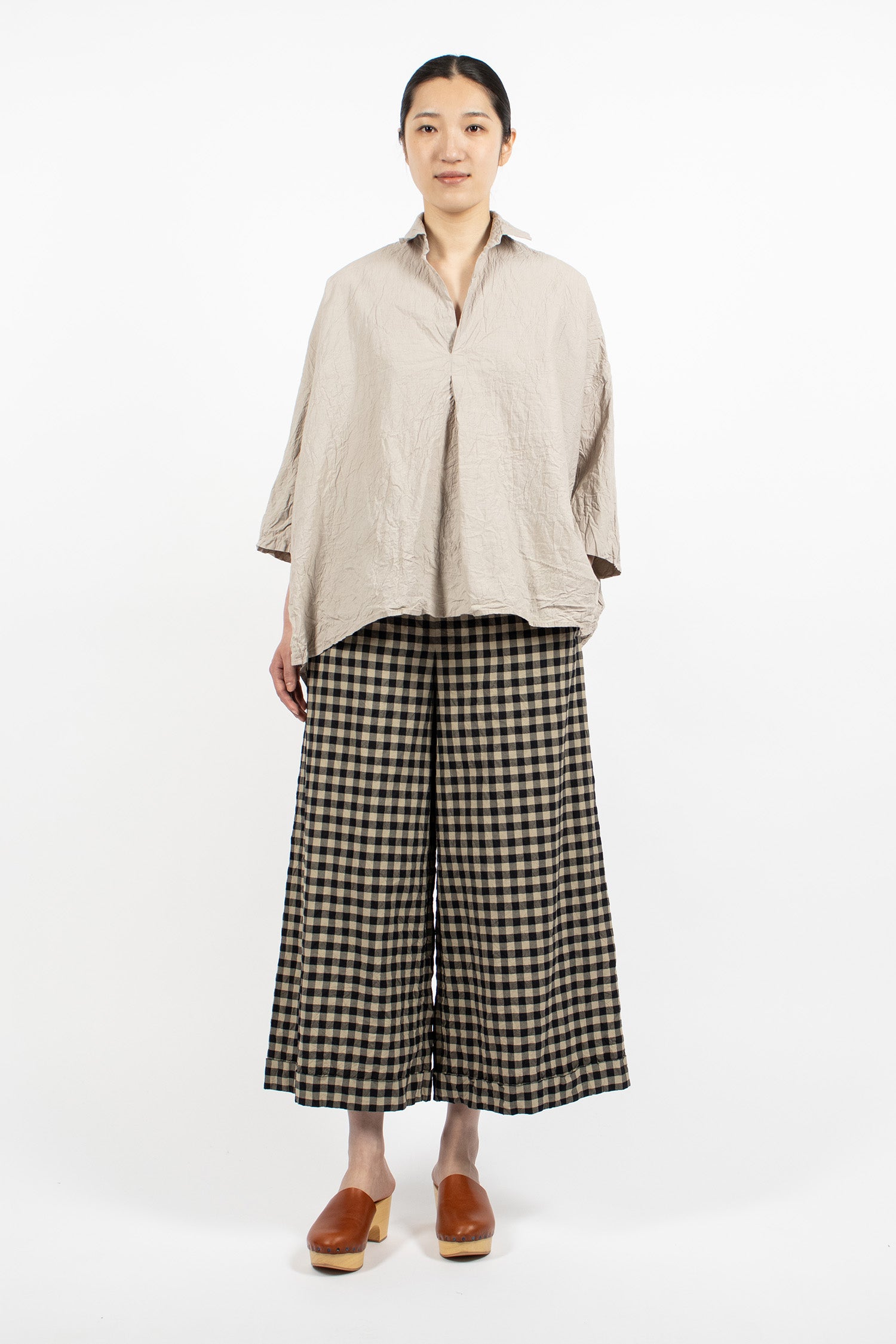 Wide Pyjama Trousers Natural/Black Check