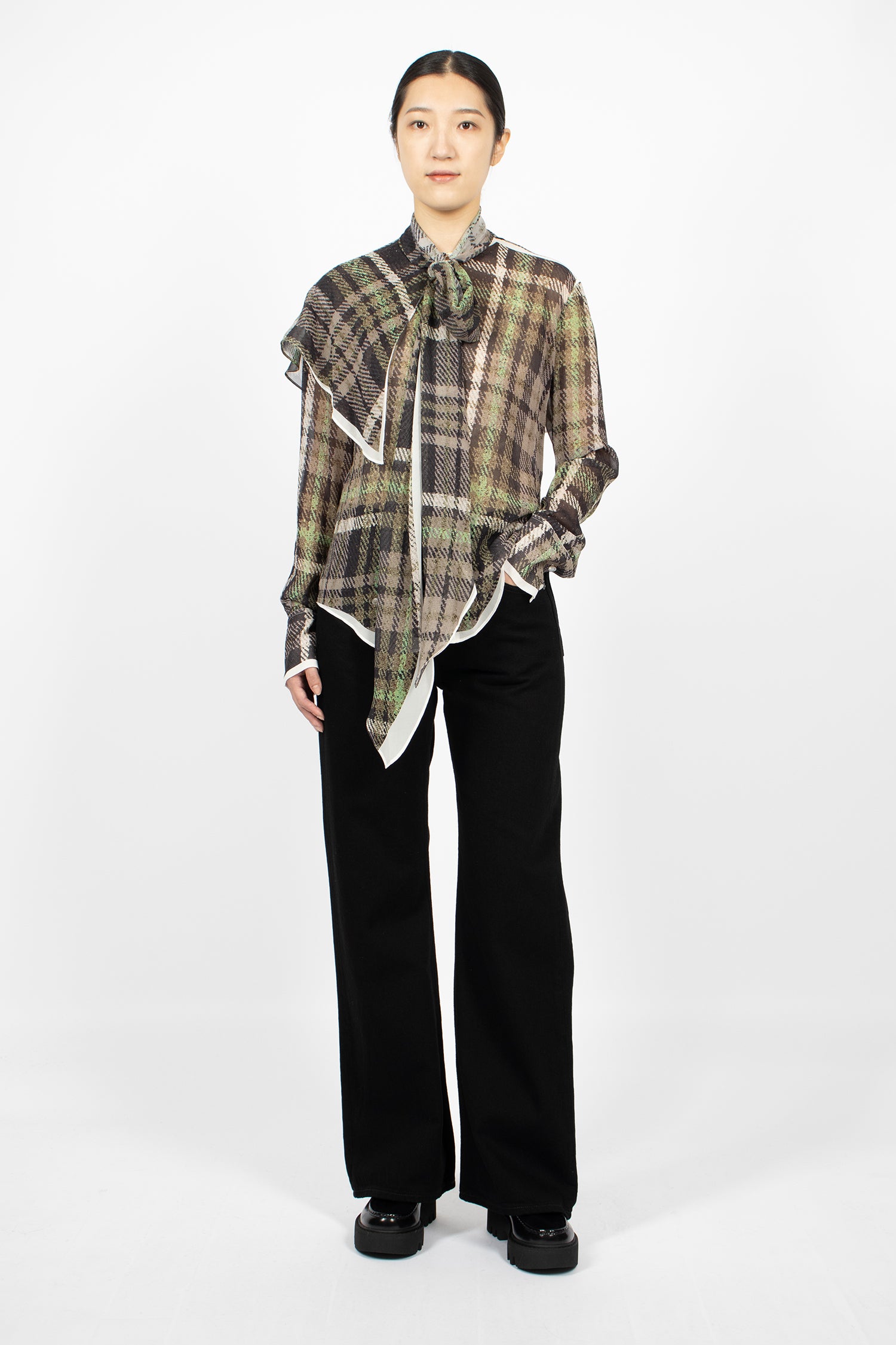 Printed Silk Blouse Green/Grey