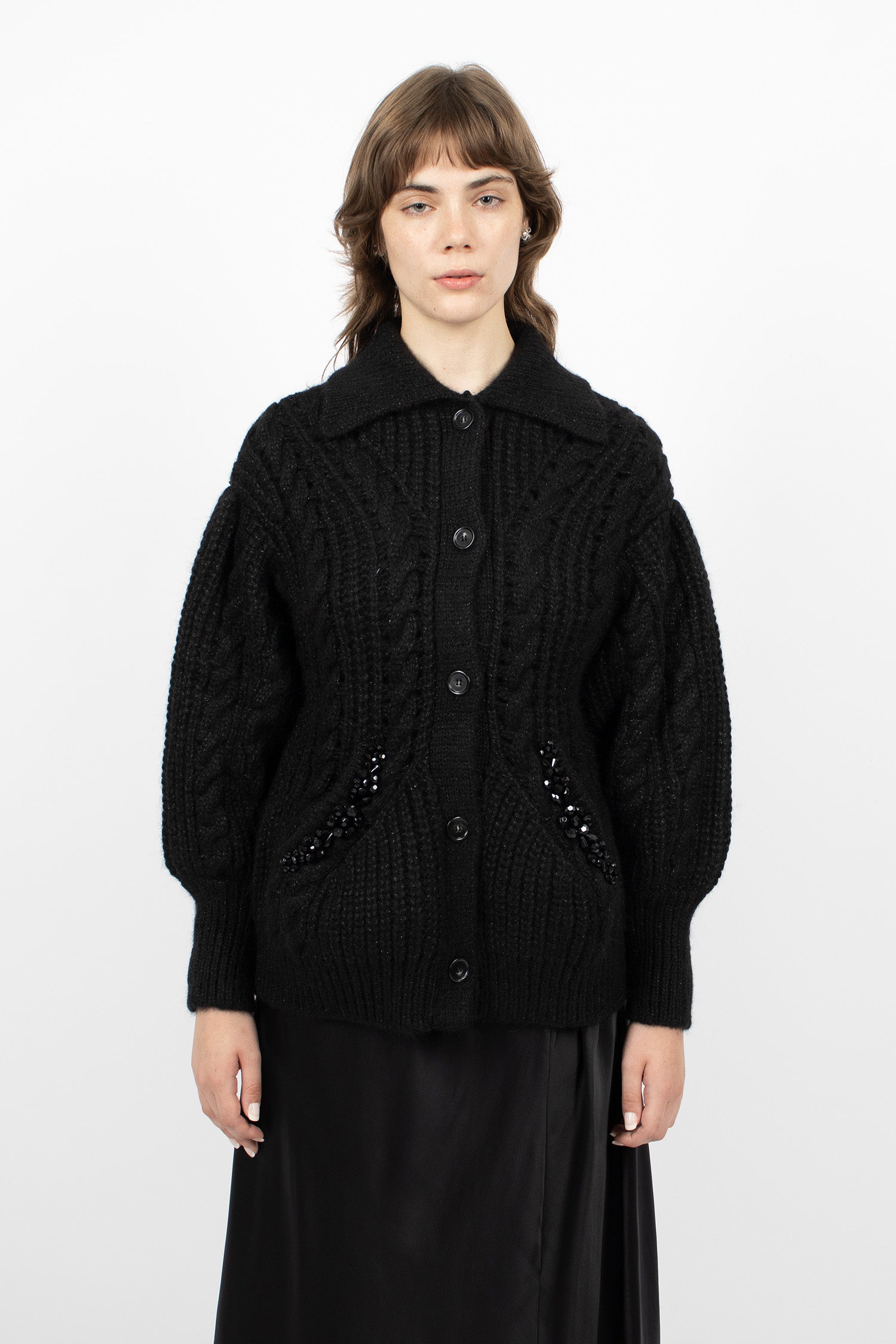 Sculpted Chunky Knit Cardigan Black
