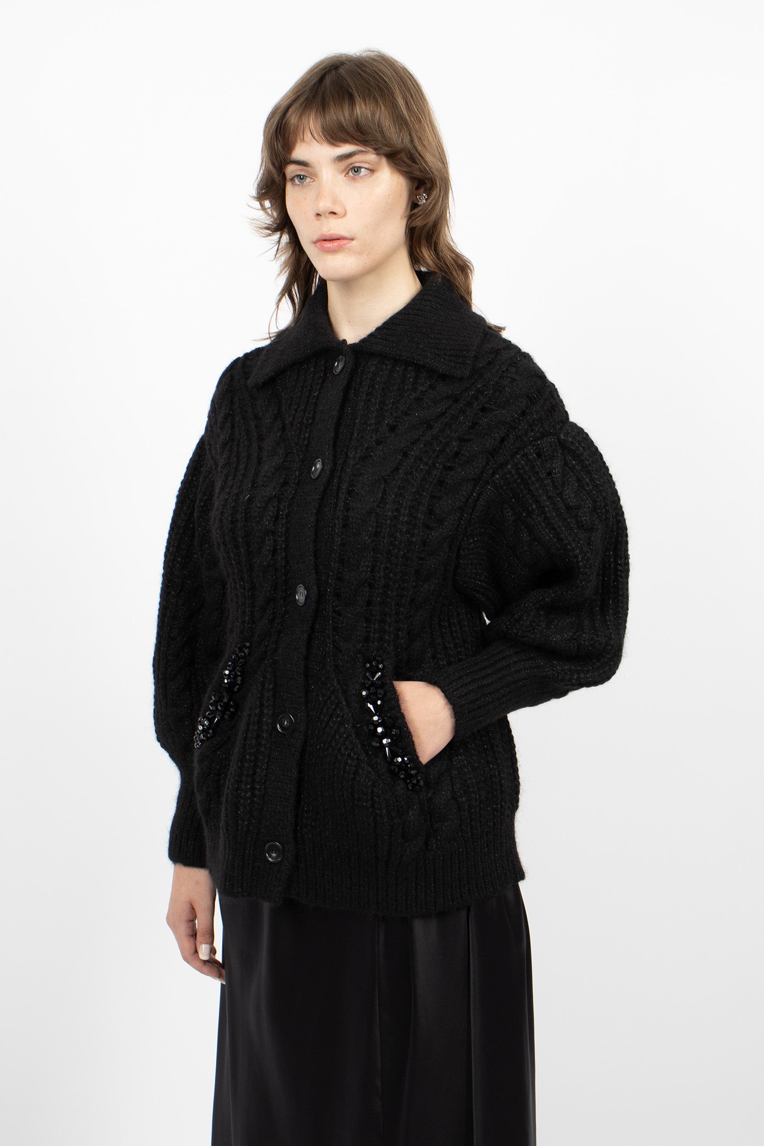 Sculpted Chunky Knit Cardigan Black