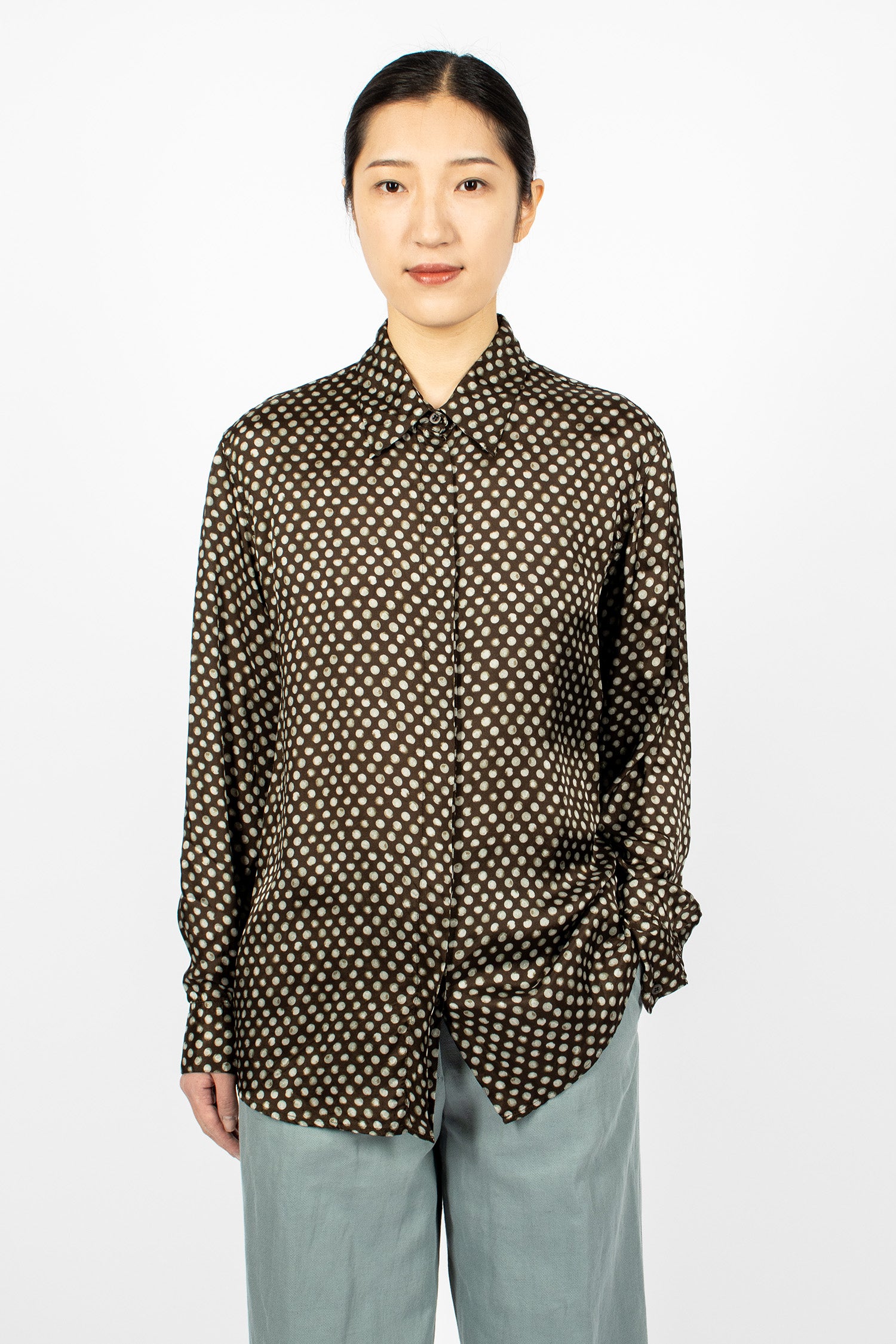 Draped Viscose Shirt Dark Brown