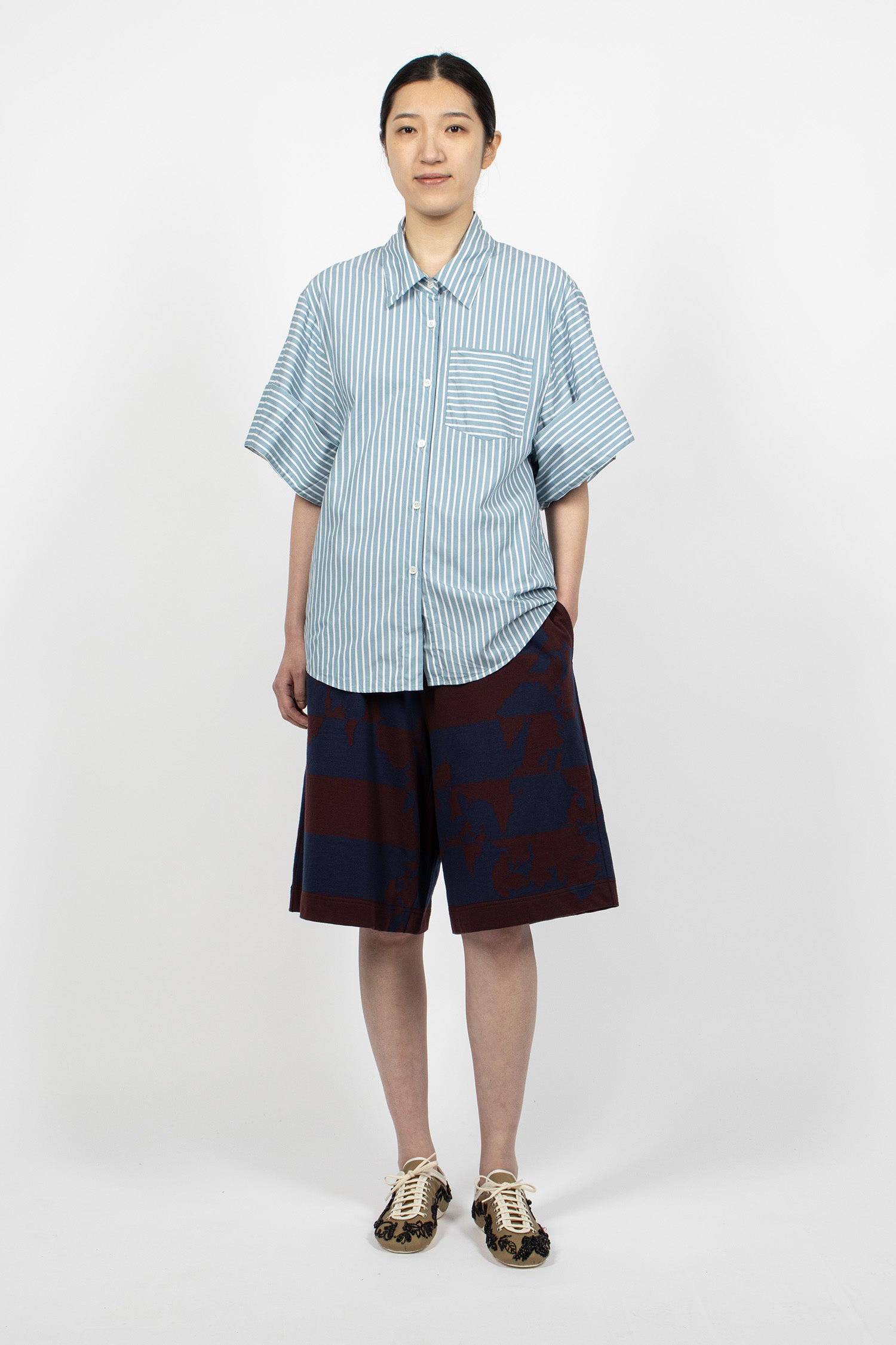 Short Sleeve Cotton Shirt Aqua