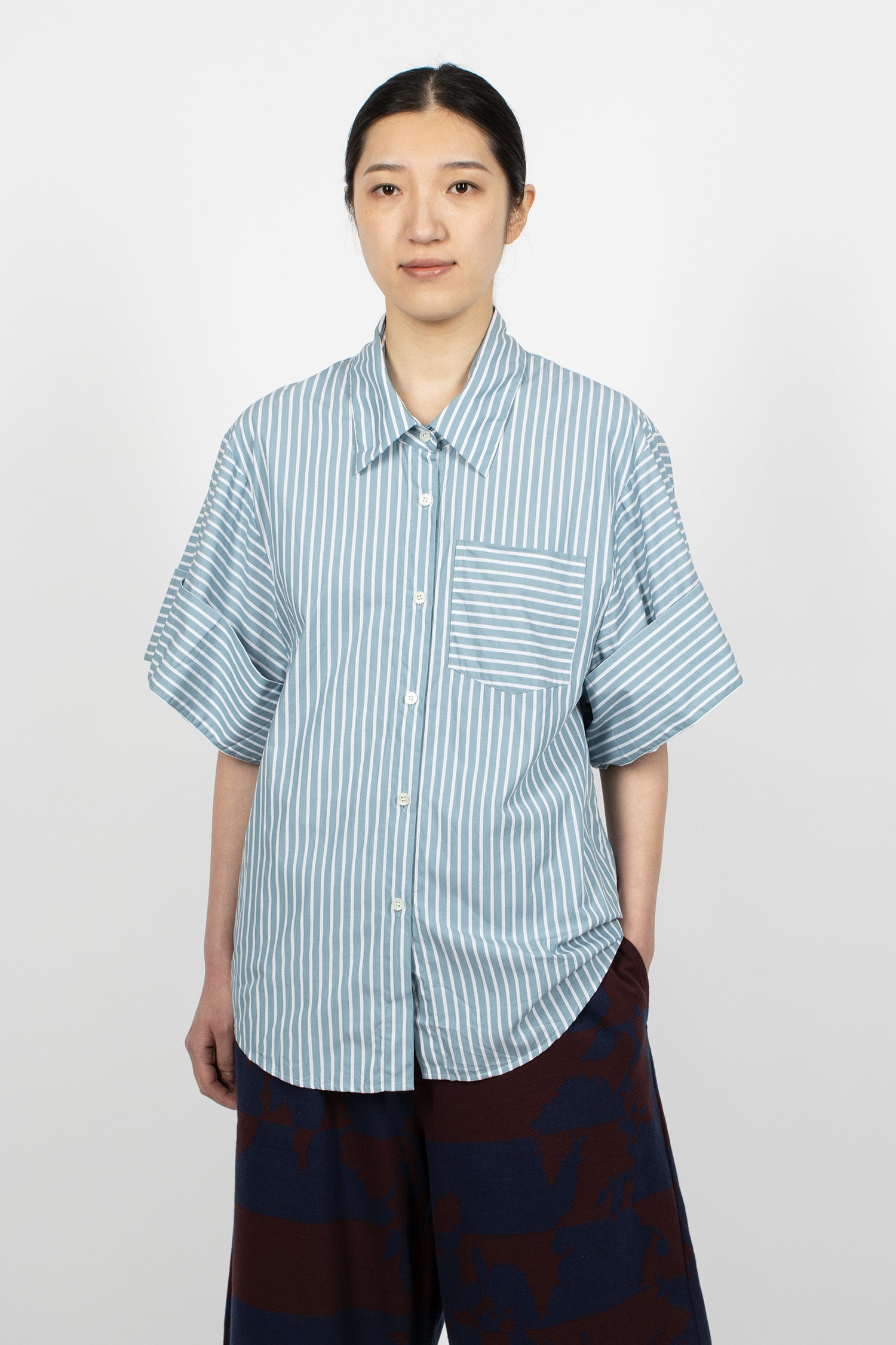Short Sleeve Cotton Shirt Aqua
