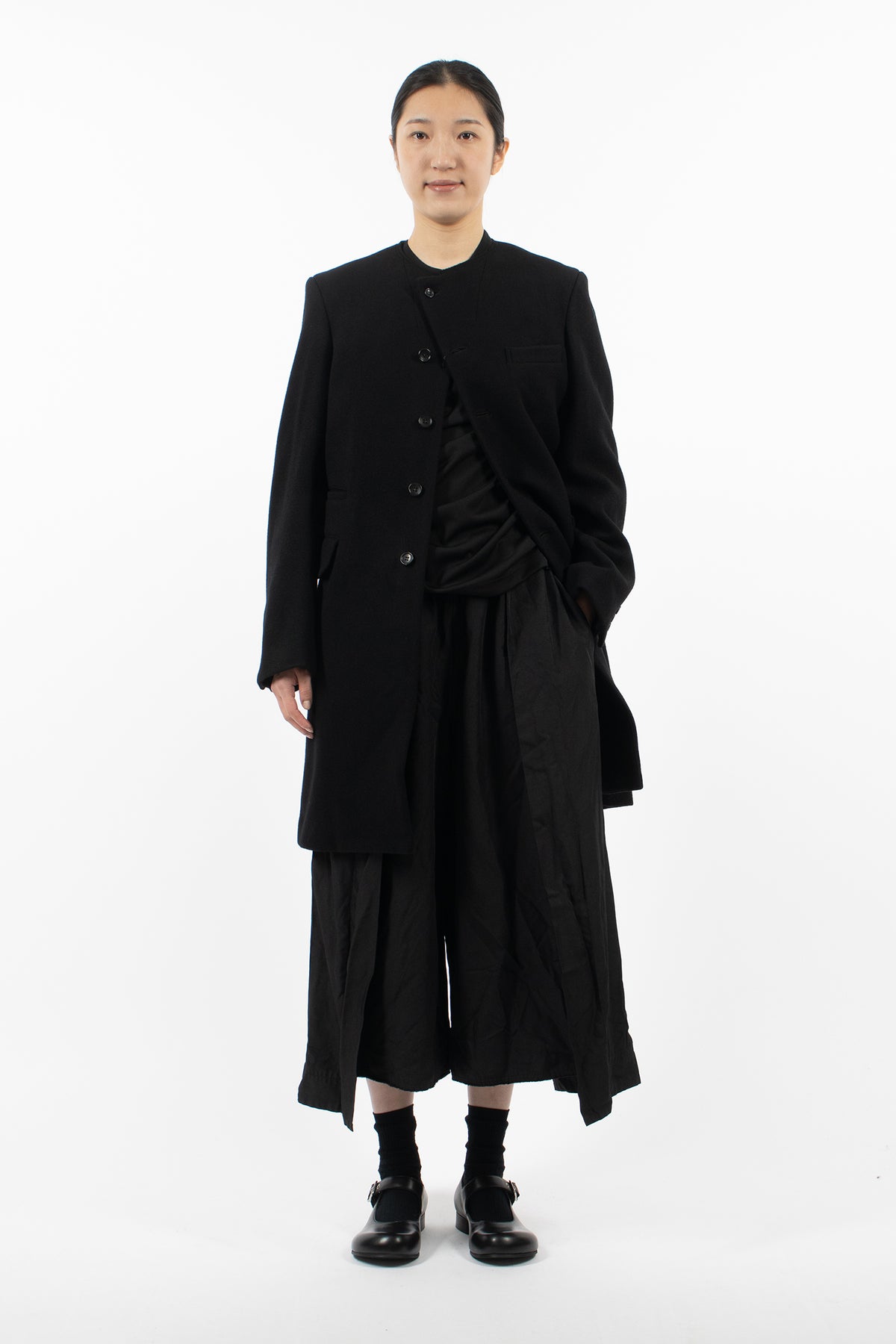 Collarless Overcoat Black
