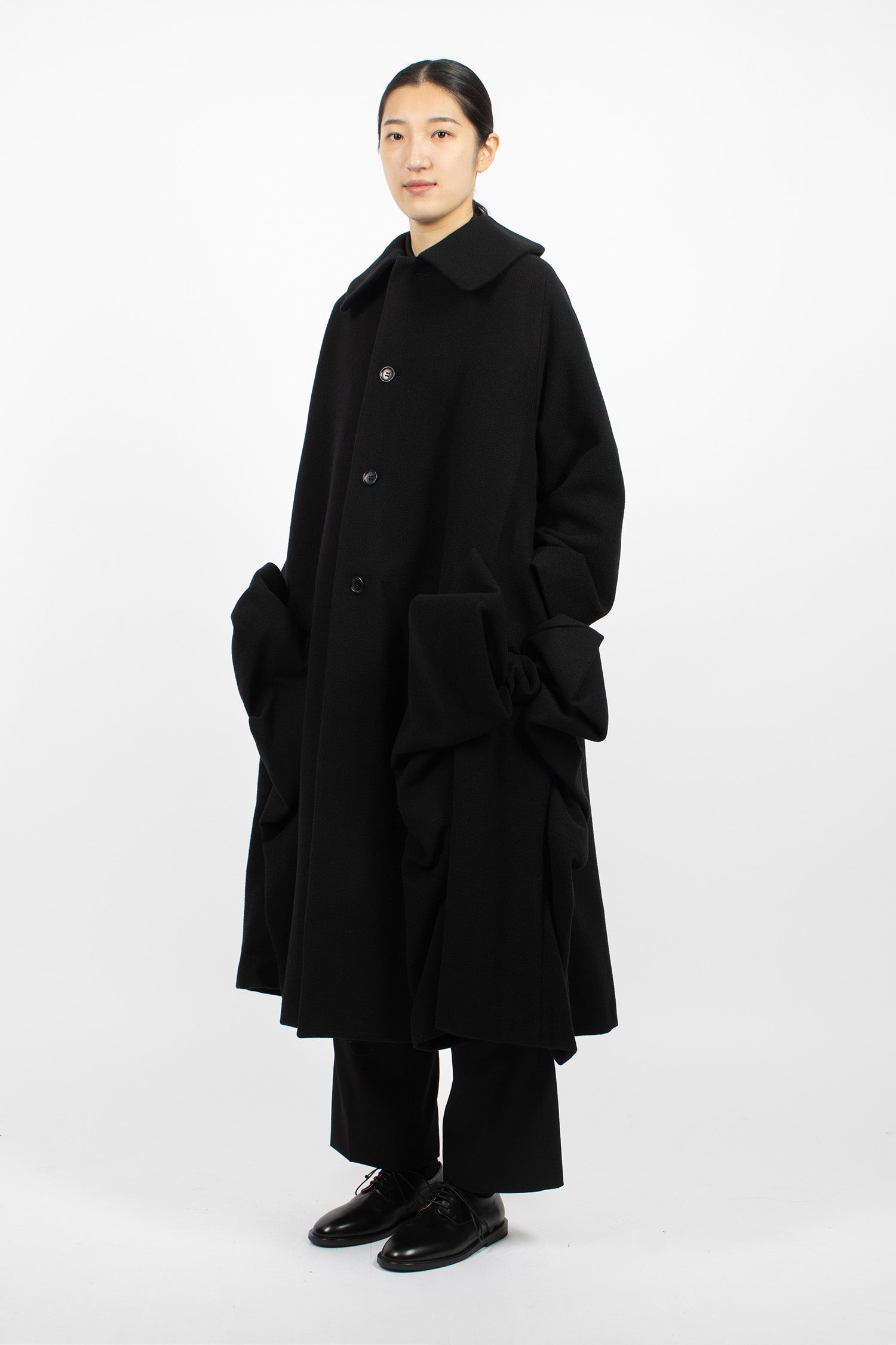 Bow Wool Coat Black