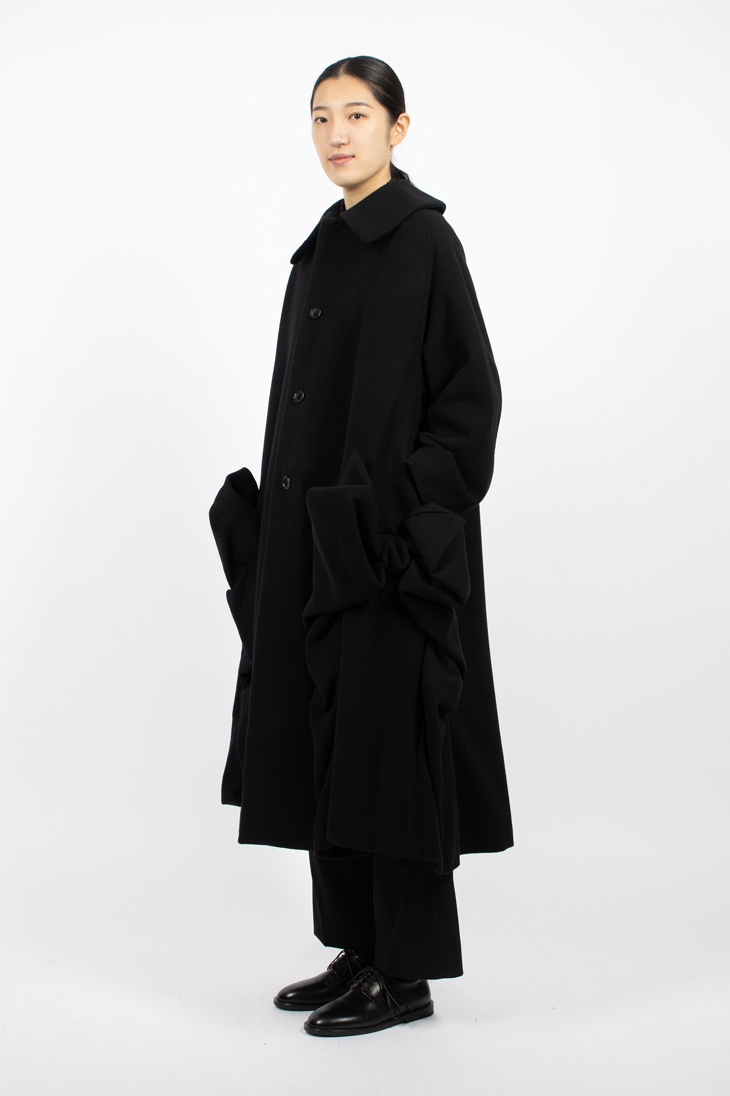 Bow Wool Coat Black