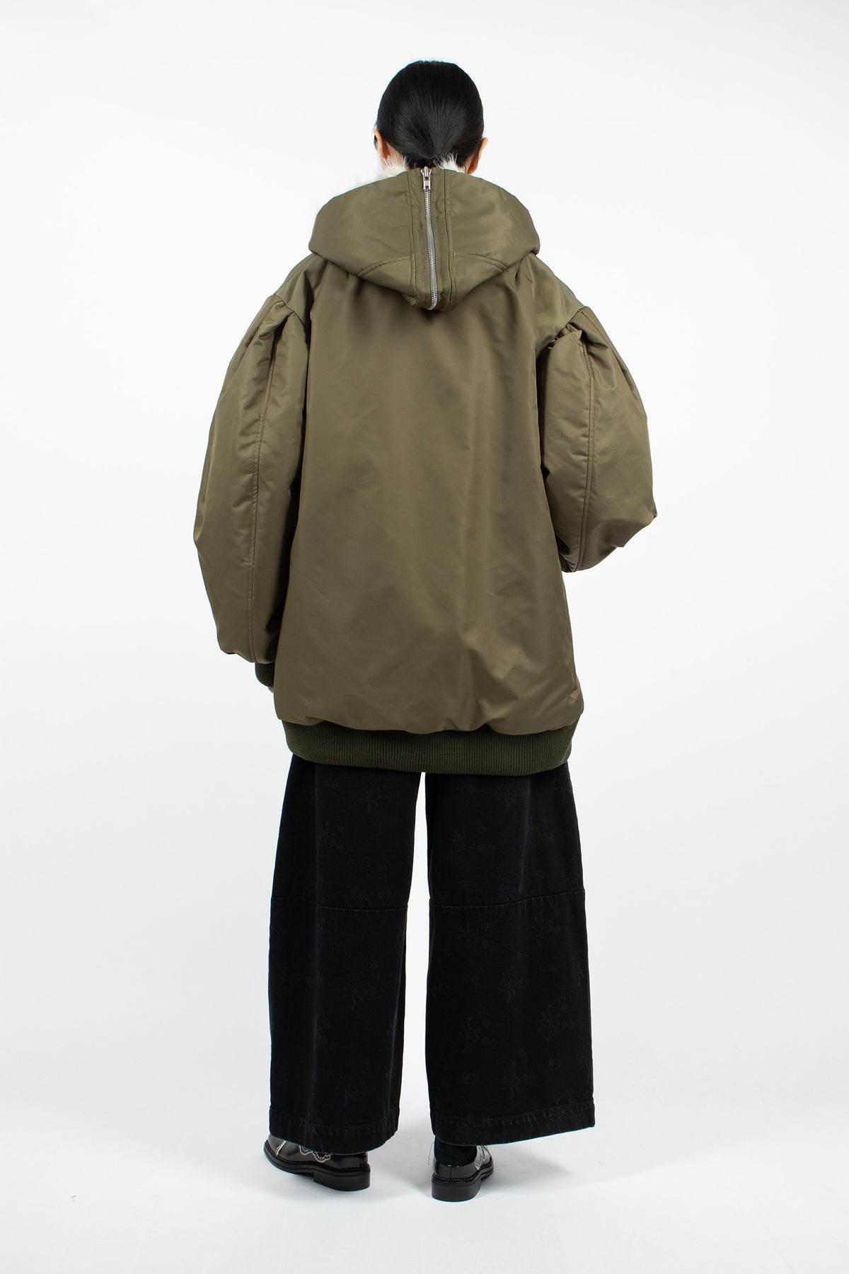Oversized Split Faux Fur Hood Bomber Jacket Khaki/Blonde