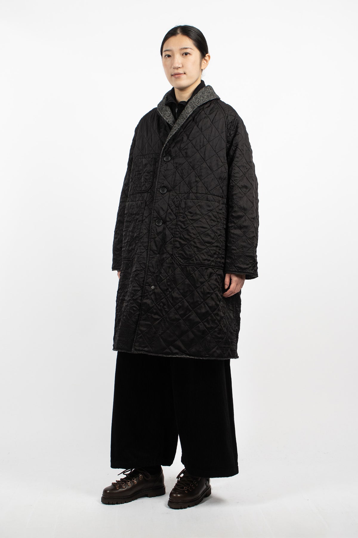 Shawl Collar Reversible Coat Charcoal/Black