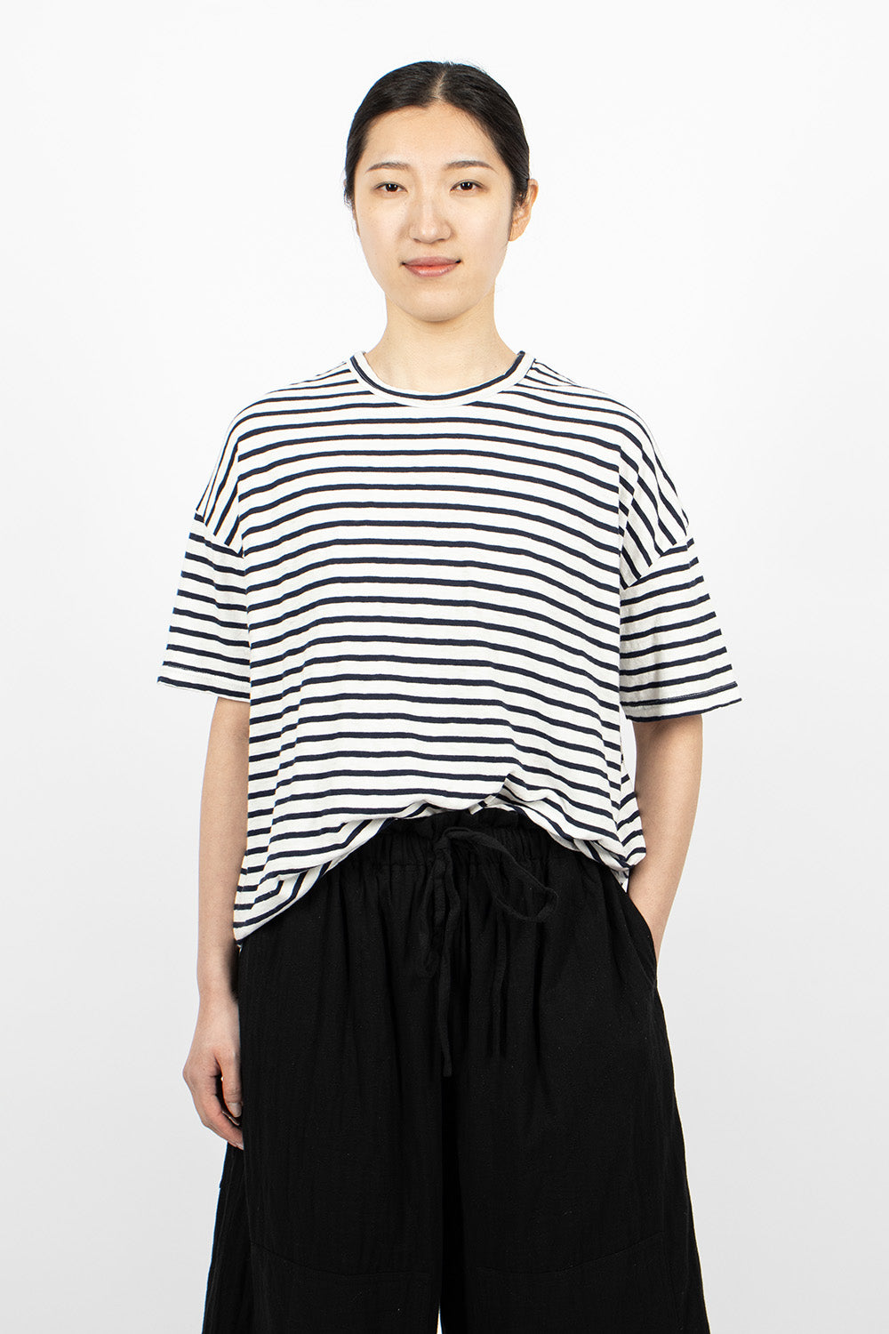 Stripe Knit T-Shirt White/Navy
