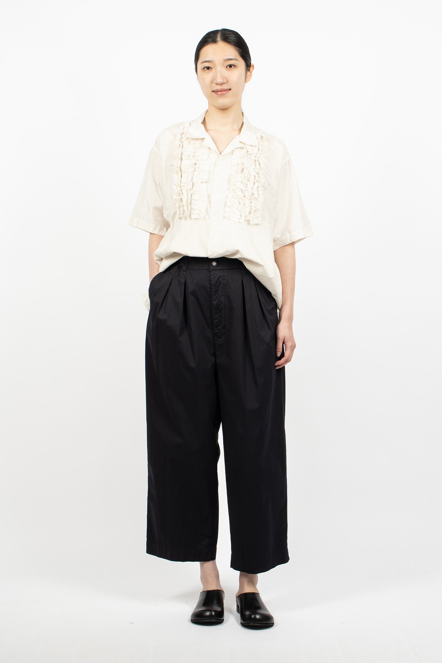 S/S Frill Silk Shirt Ivory