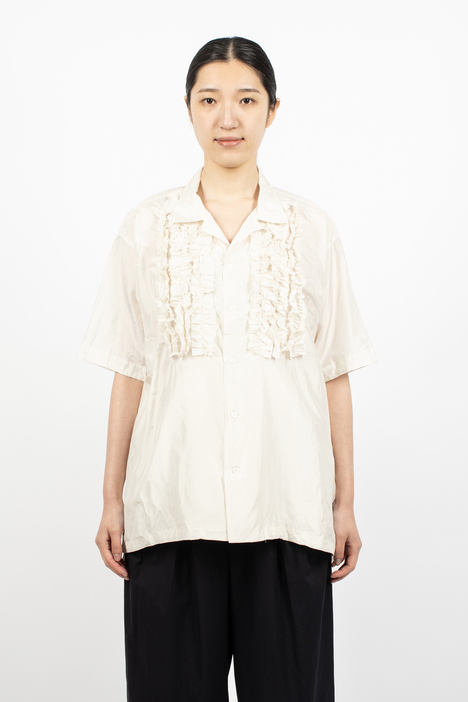 S/S Frill Silk Shirt Ivory