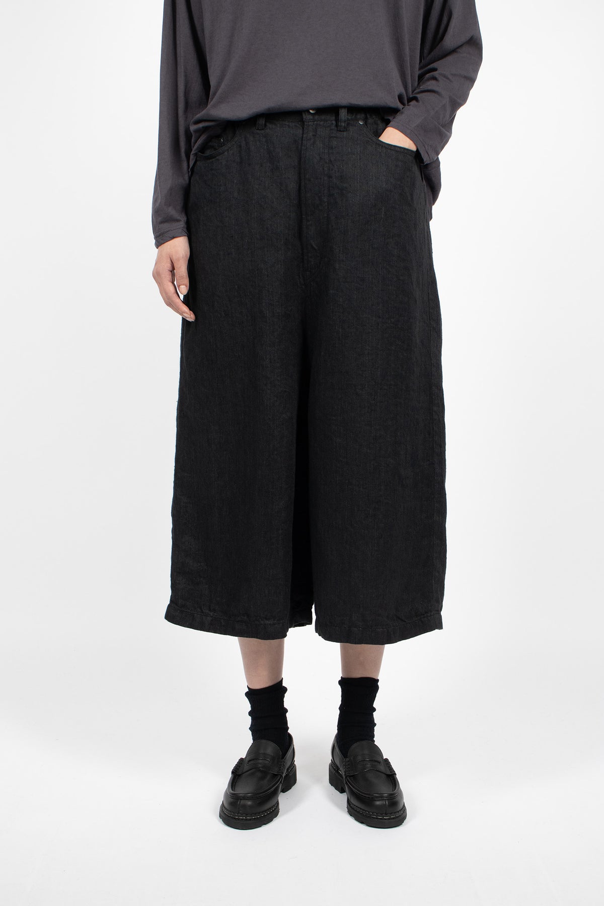 Wide Linen Culottes Black