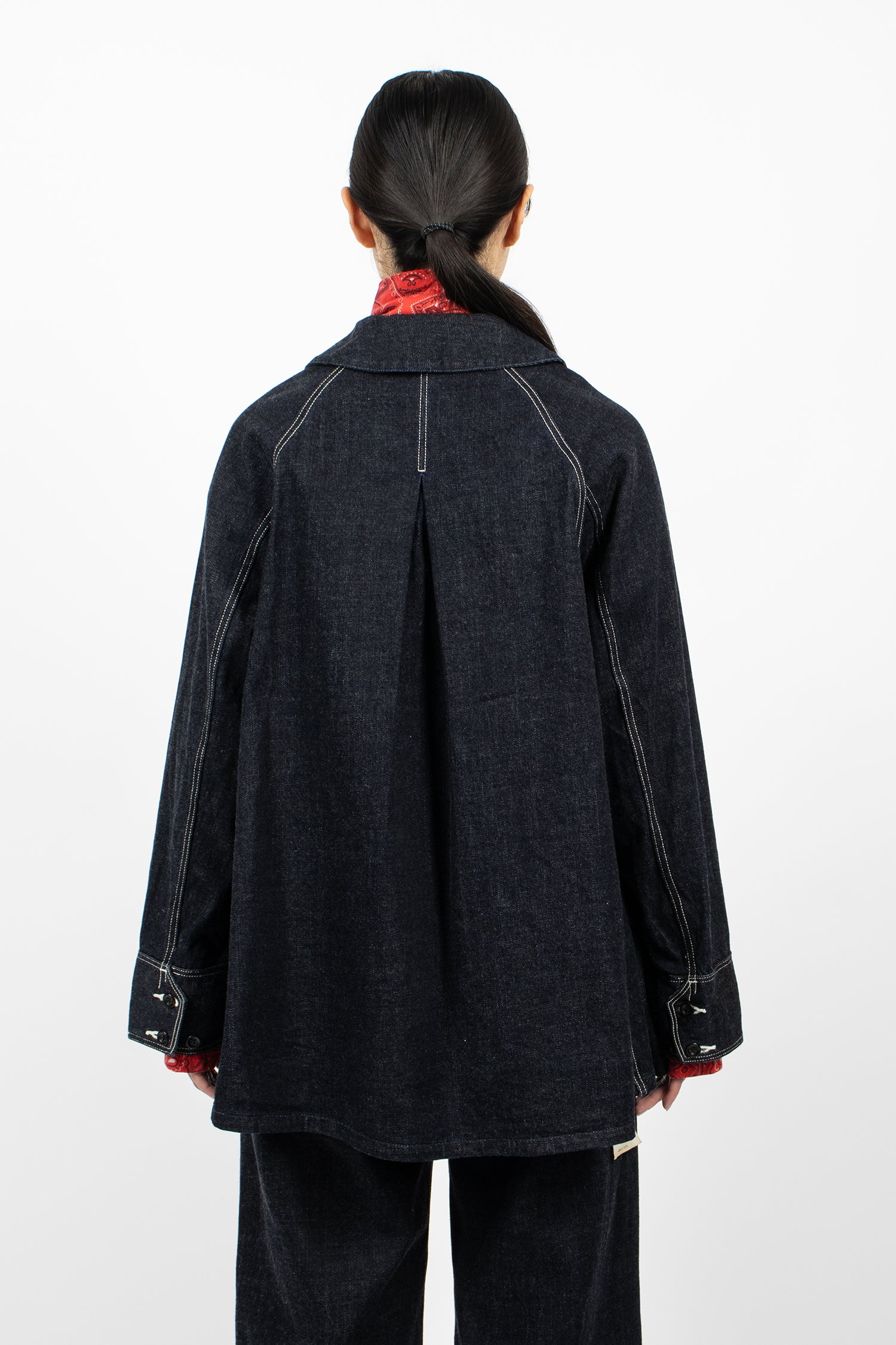 Large Pointed Collar Bell Coverall Indigo