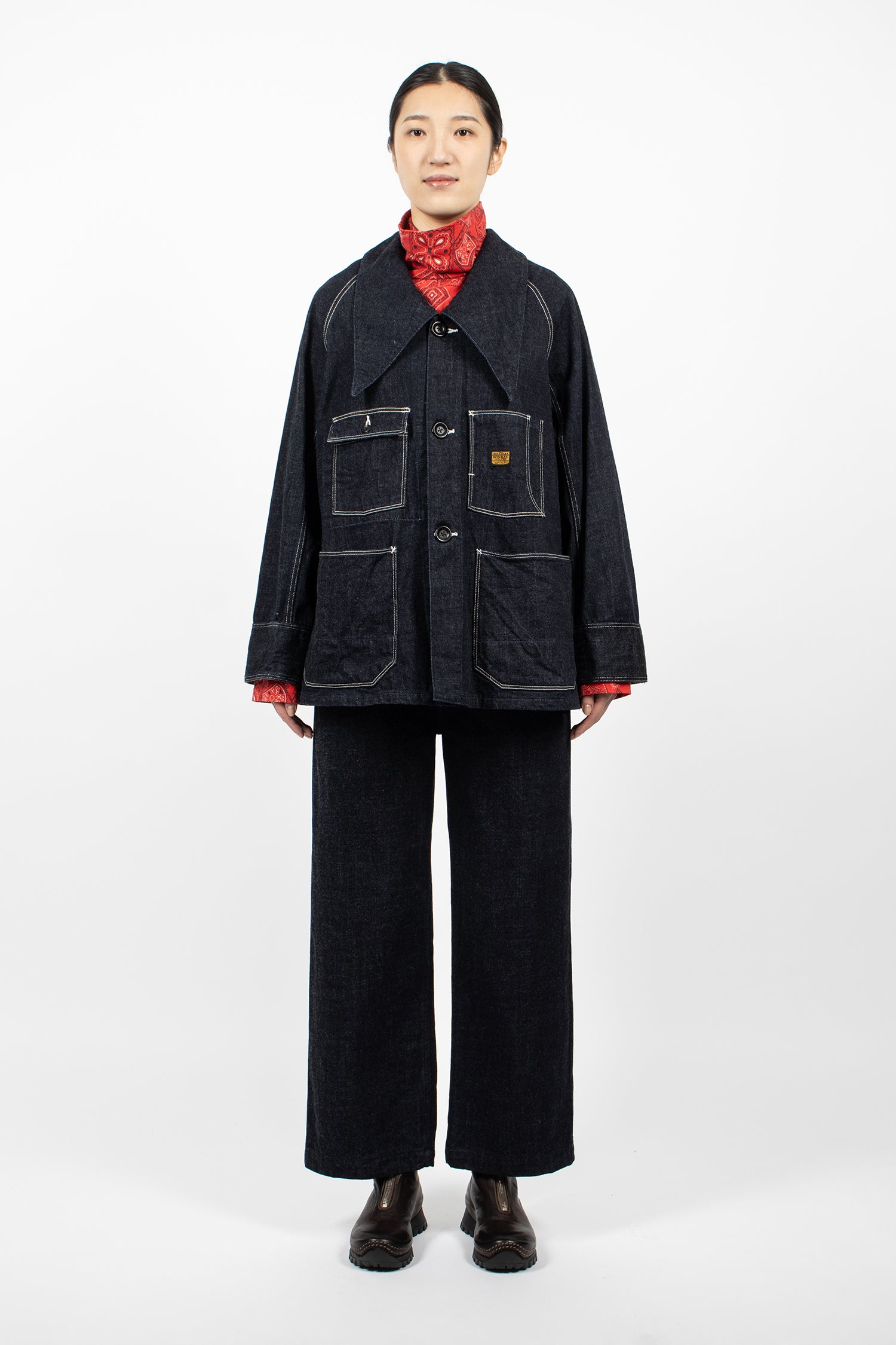 Large Pointed Collar Bell Coverall Indigo