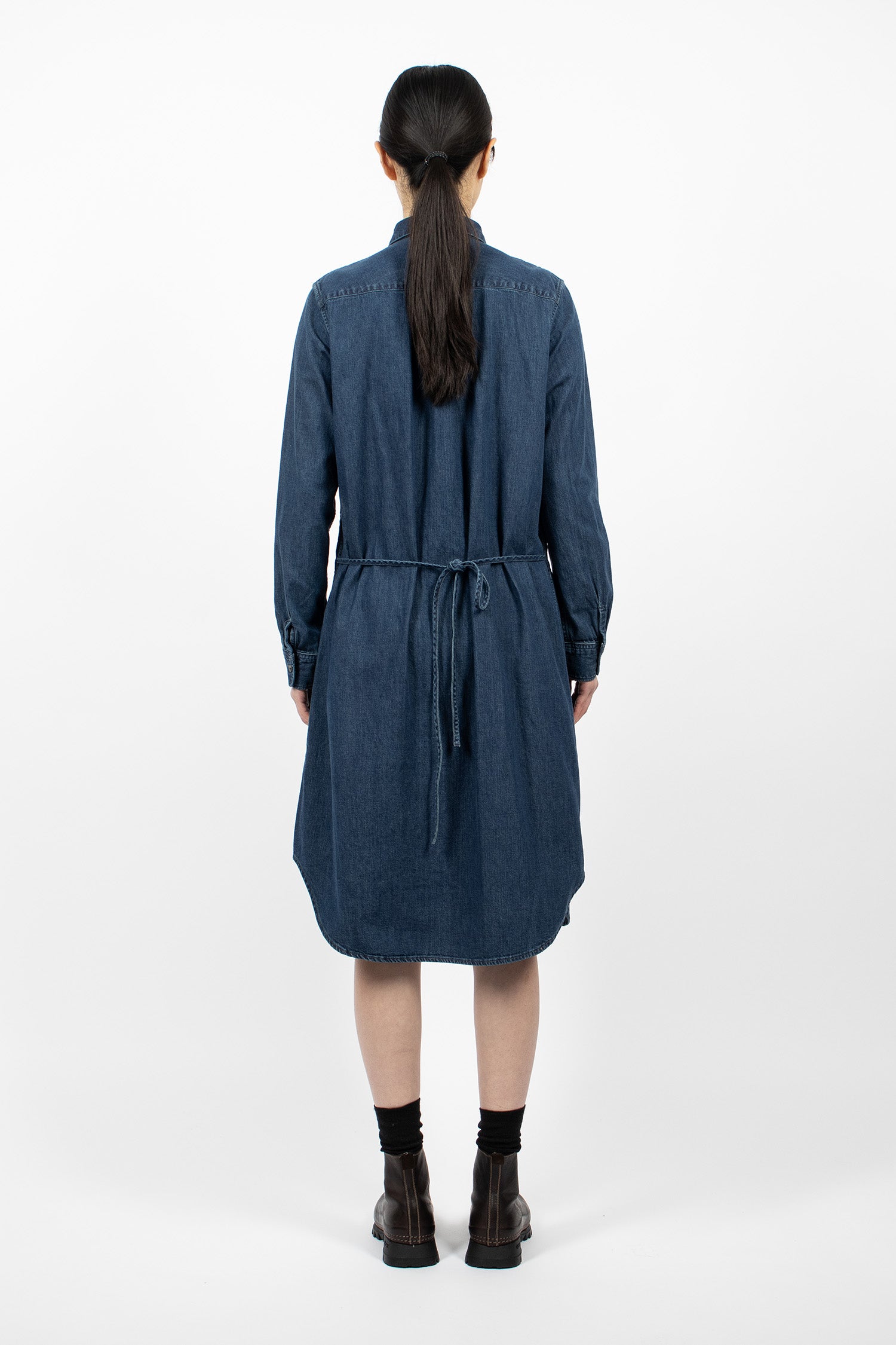Pintuck Denim Shirt Dress Indigo