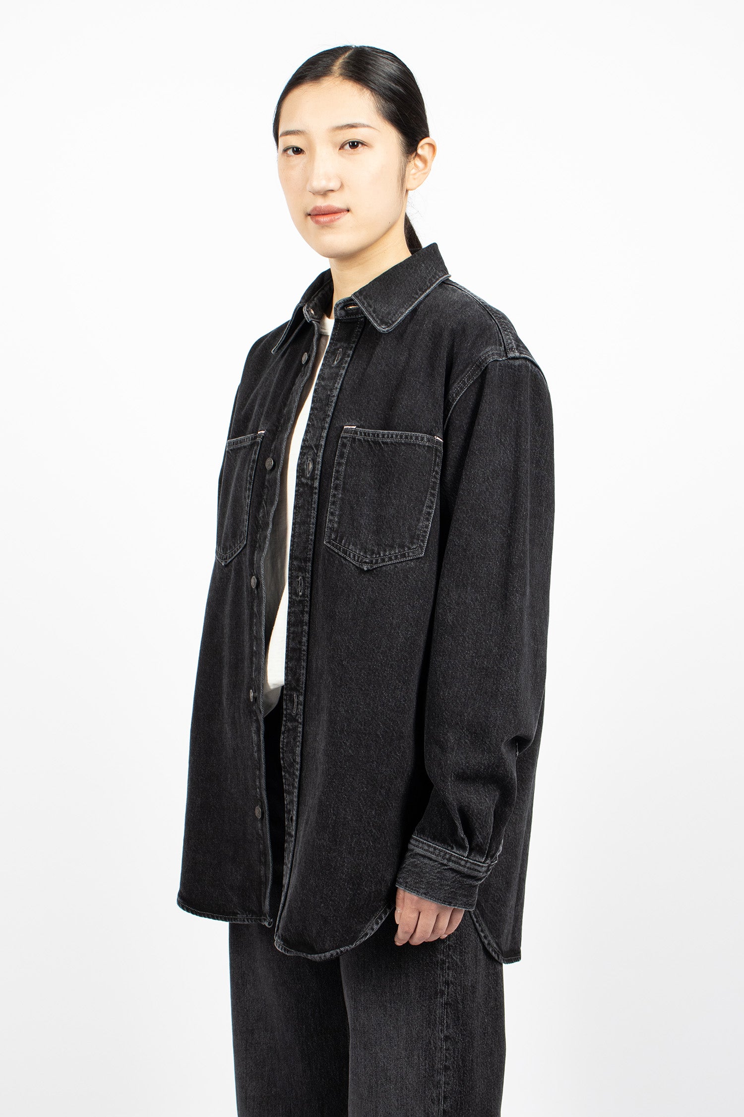 Denim Button-Up Shirt Black