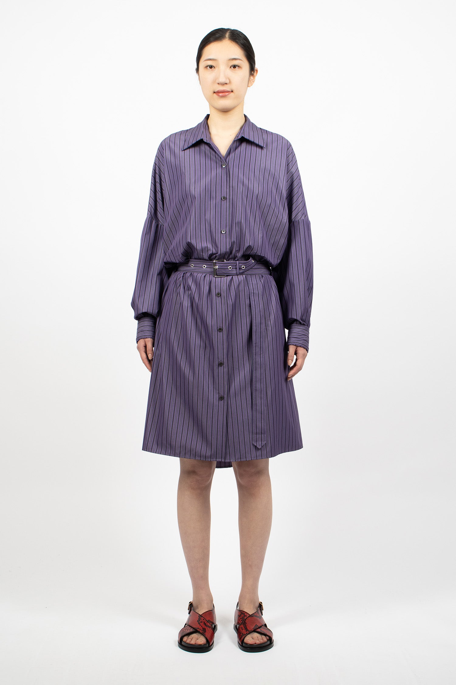 Belted Shirt Dress Steel