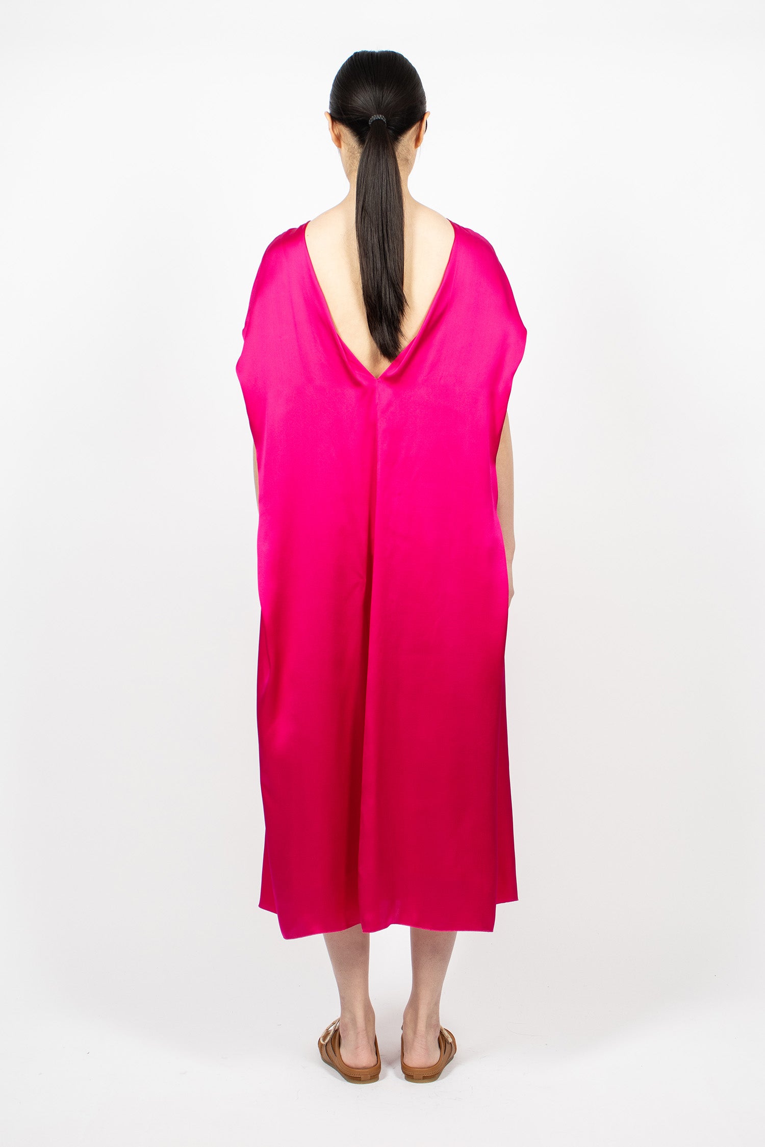 Silk Midi Dress Fuchsia