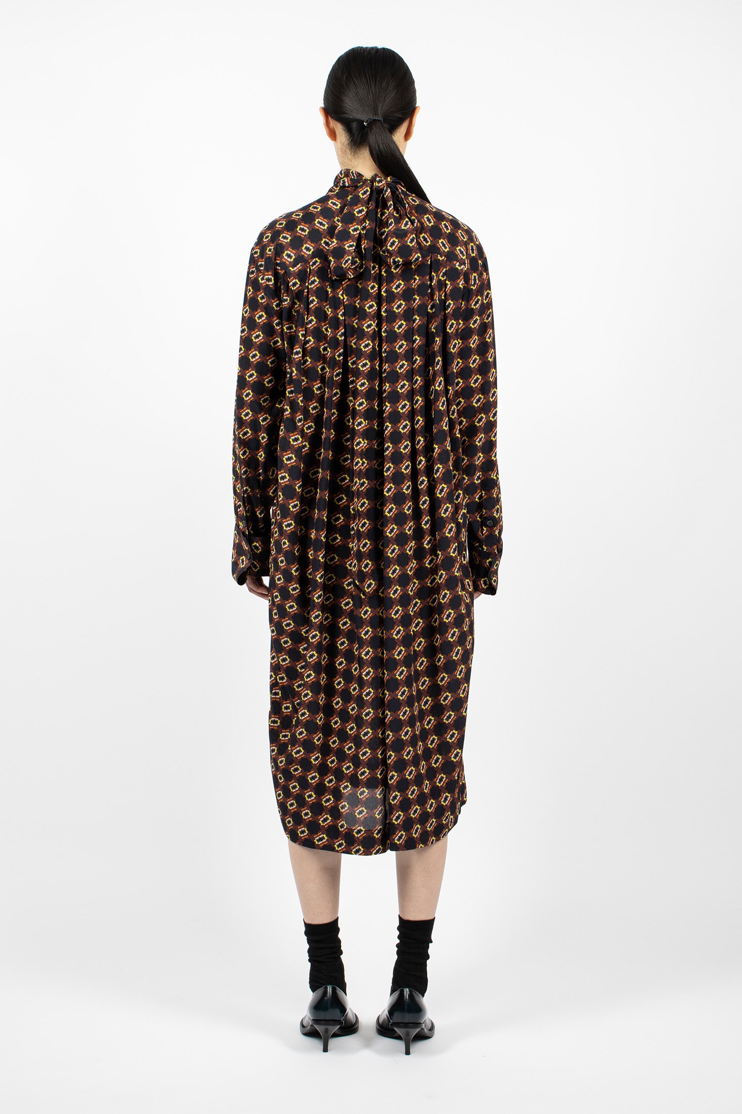 Draped Printed Dress Navy