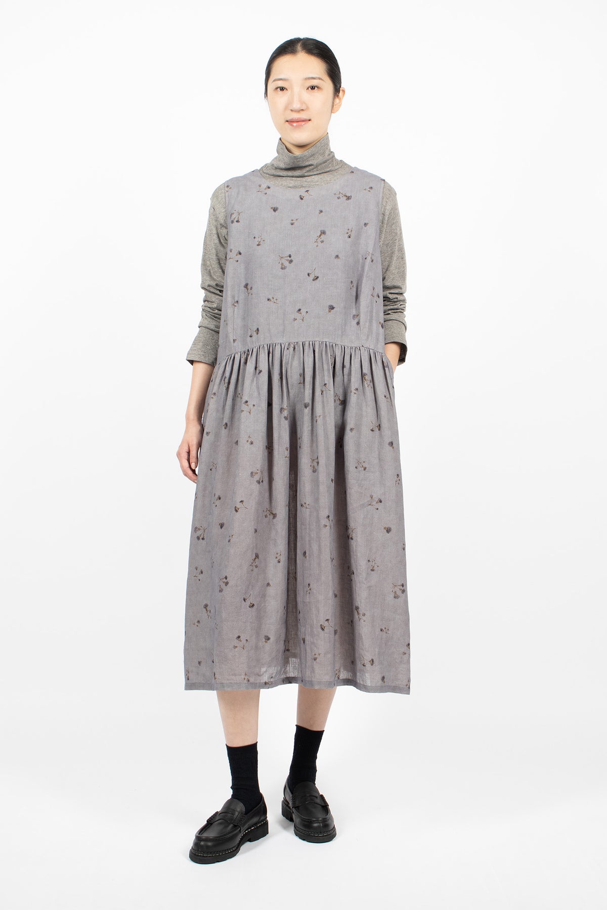 Wildflower Print Sleeveless Dress Grey Blue