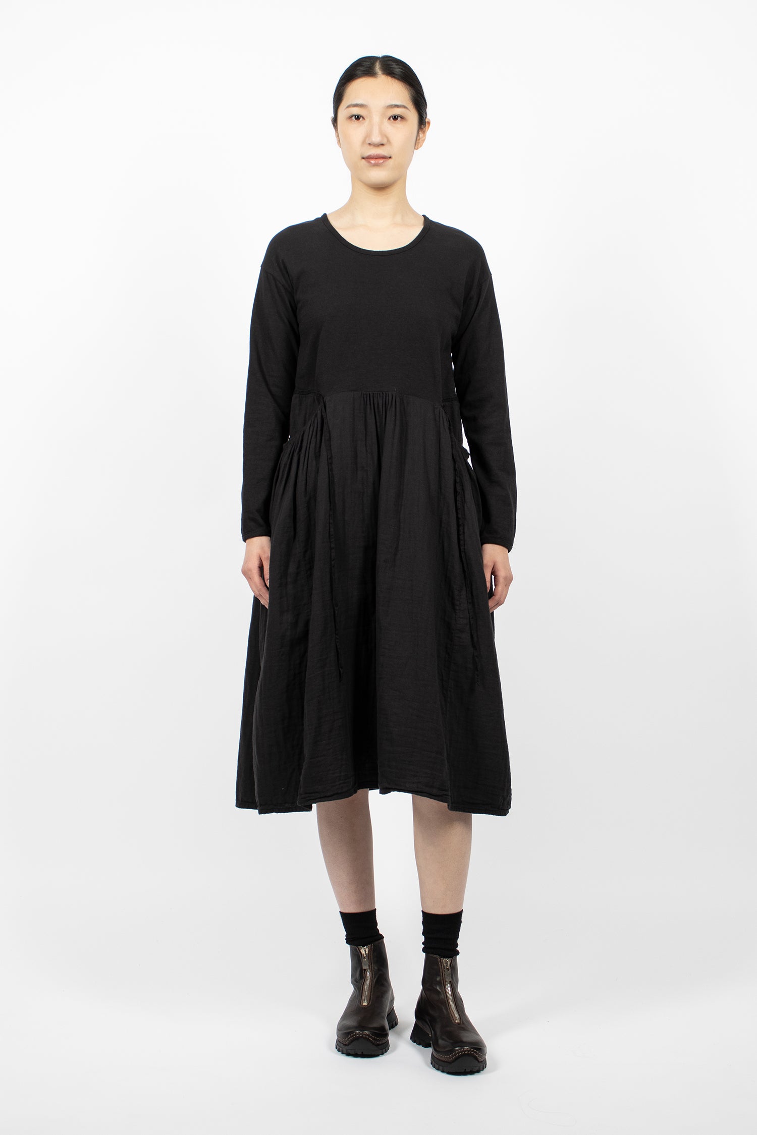 Jersey x Double Gauze Butter Dress Black