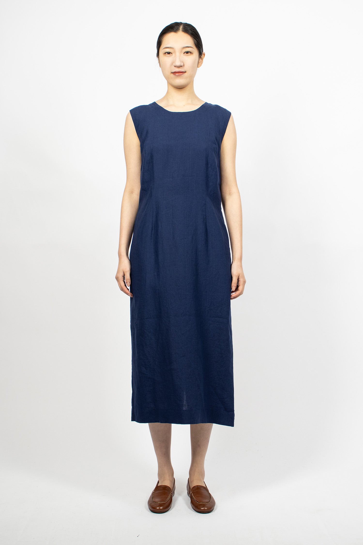 Back Button Dress Deep Blue