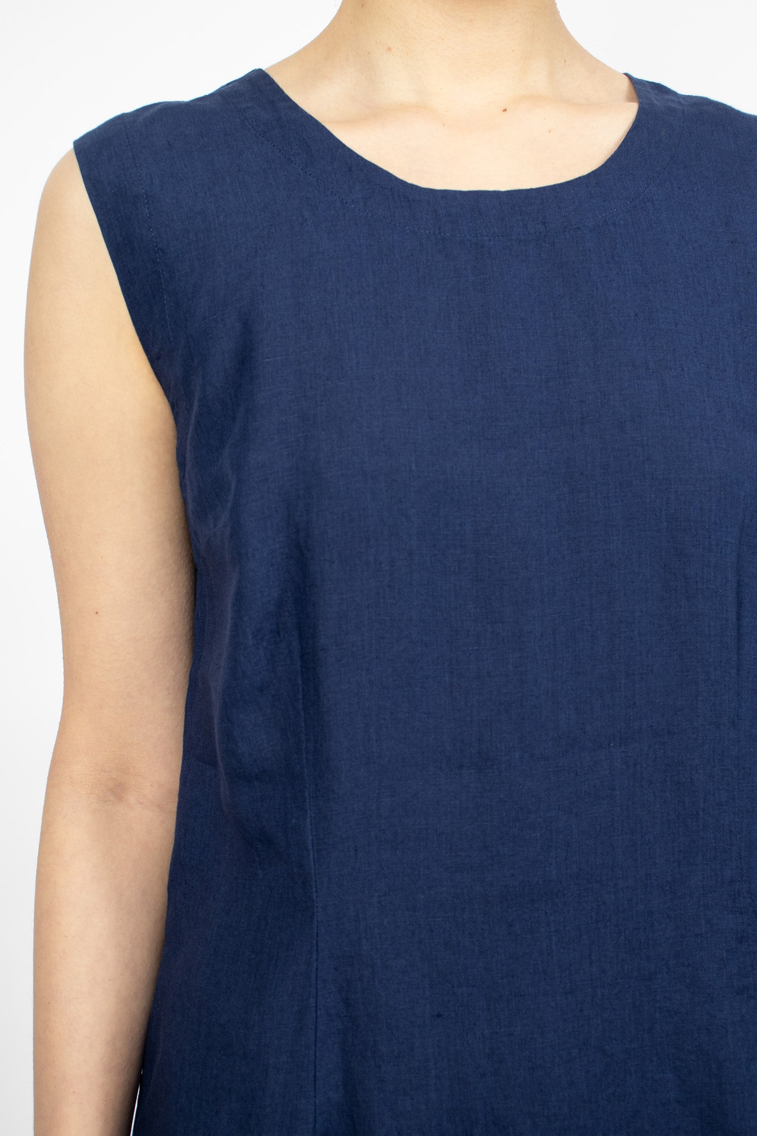 Back Button Dress Deep Blue