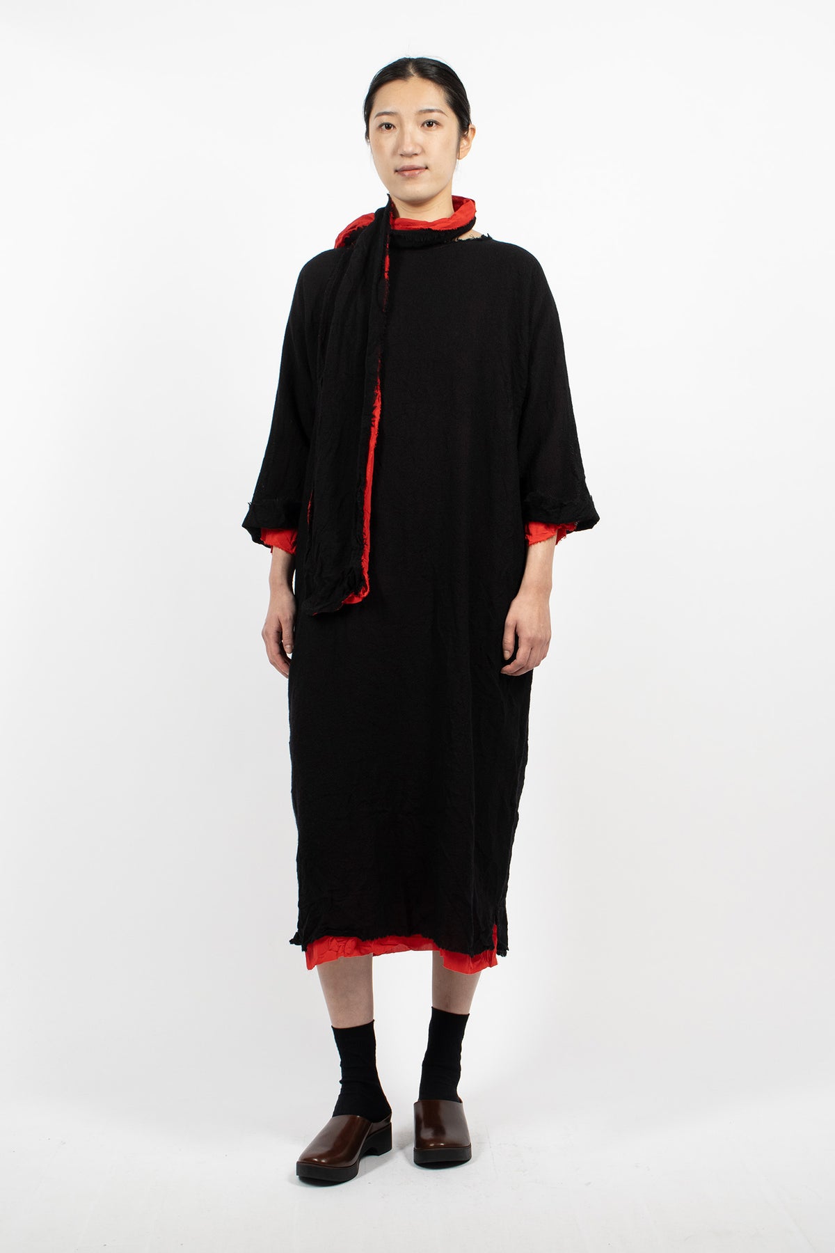 Round Neck Layered Reversible Dress Black/Red