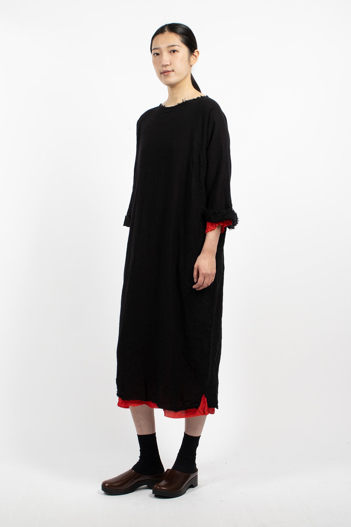Round Neck Layered Reversible Dress Black/Red