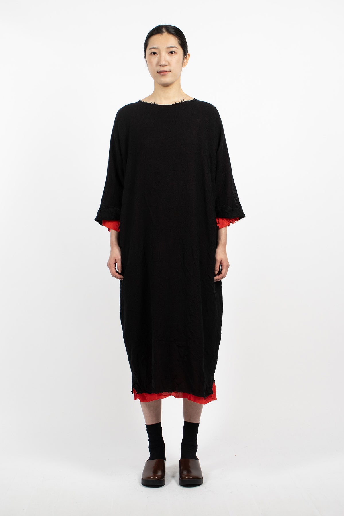 Round Neck Layered Reversible Dress Black/Red