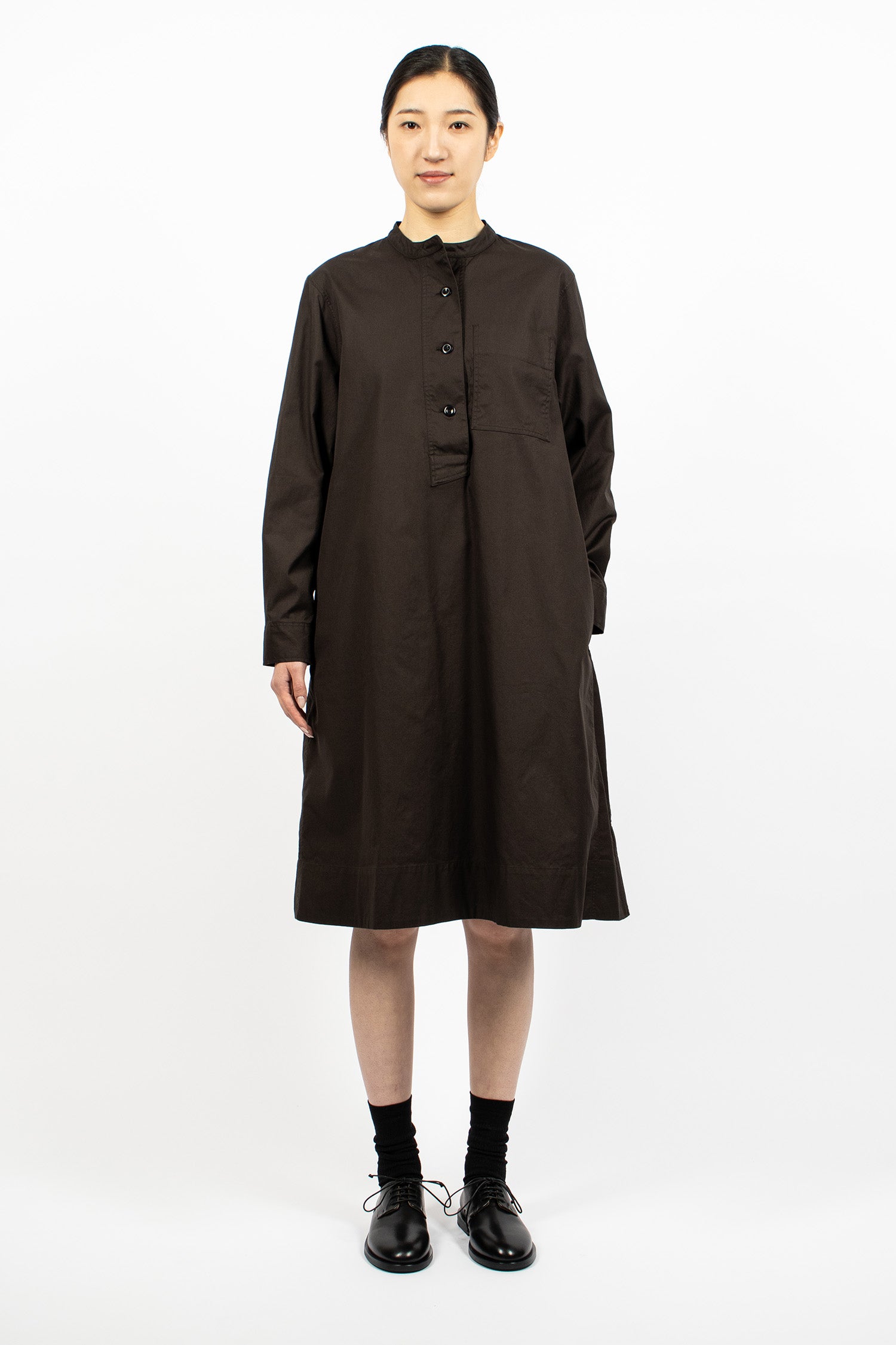 Collarless Swing Dress Ebony