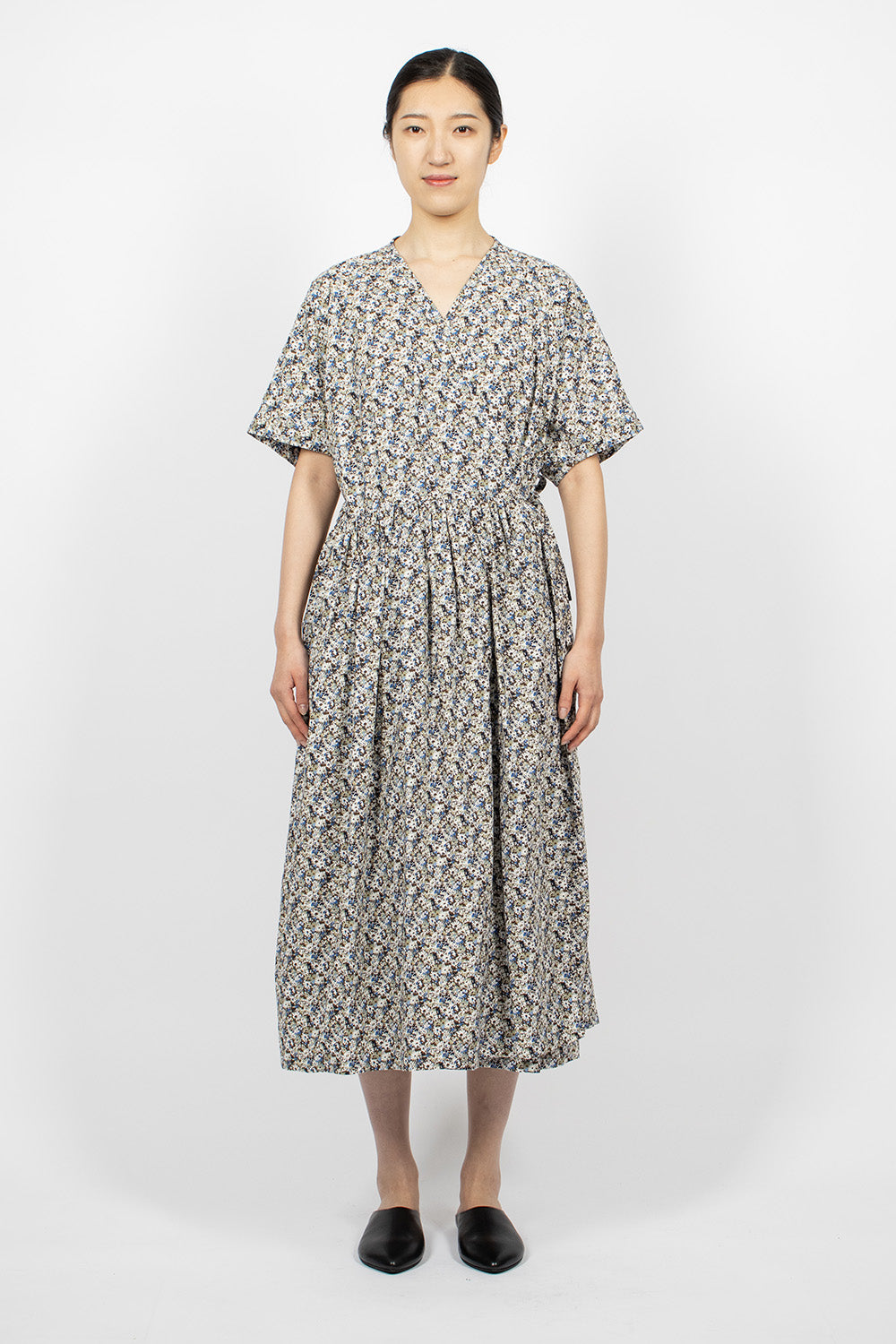 Pleated Cache-Coeur Dress Olive Floral