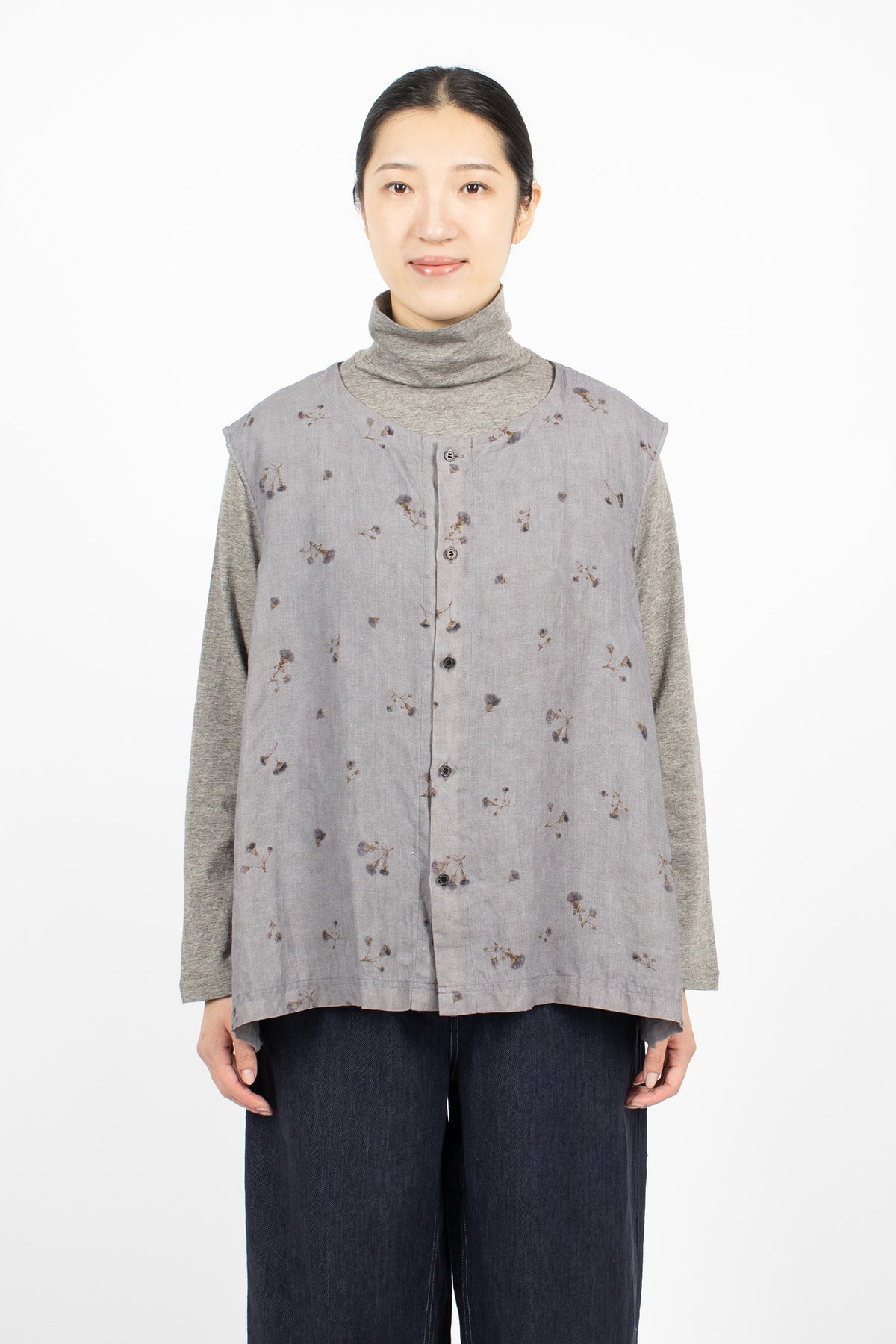 Wildflower Print Sleeveless Blouse Grey Blue