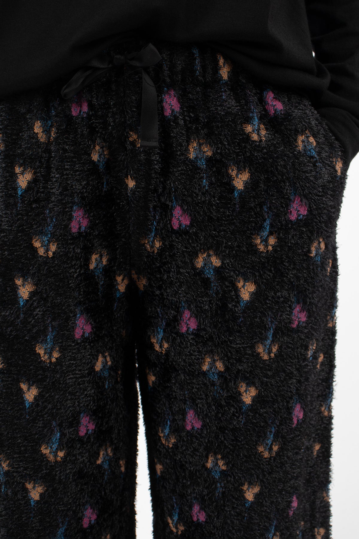 Pyjama Pants Black/Flower Jacquard