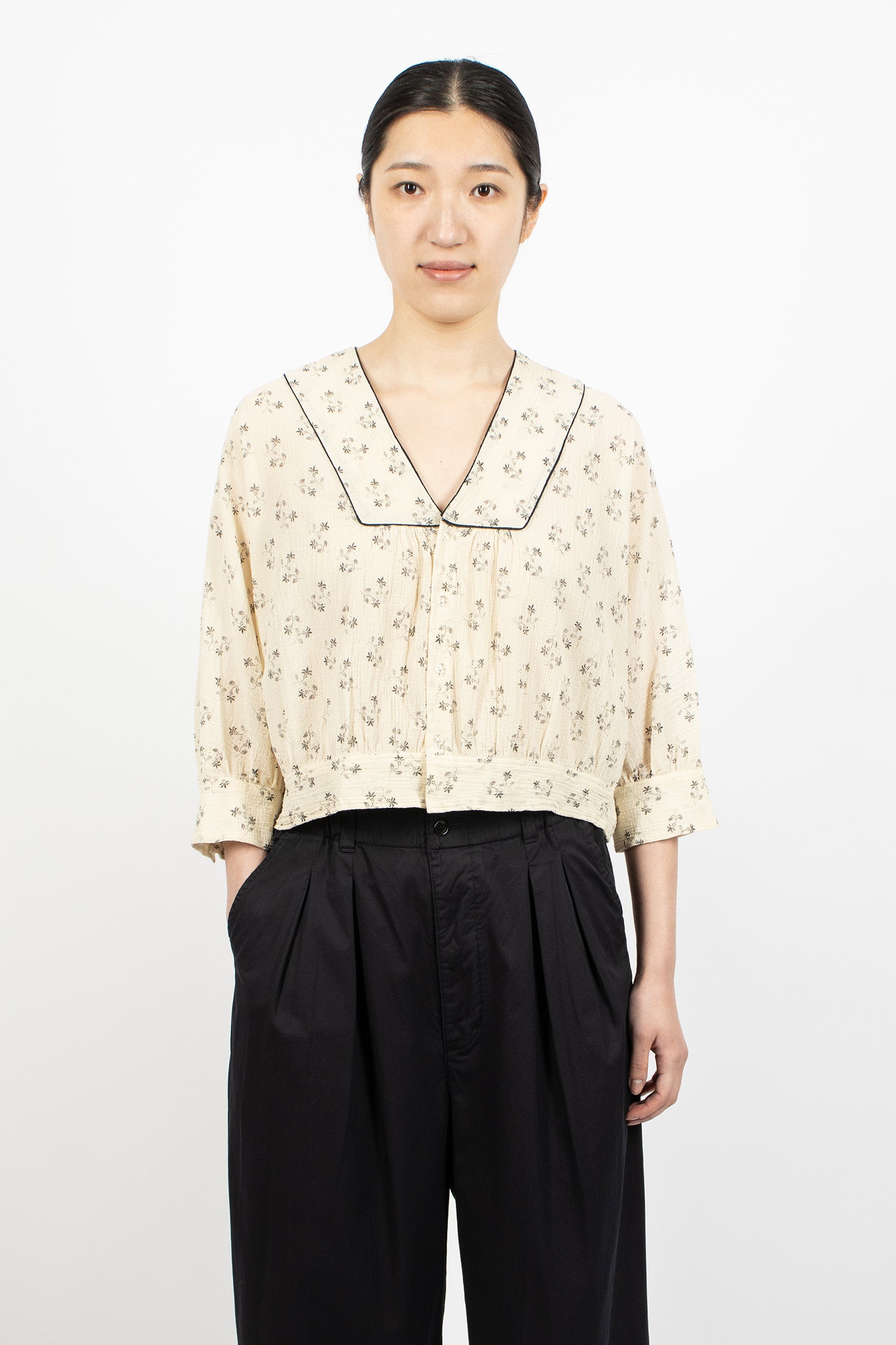 Piping Bolero Blouse Natural