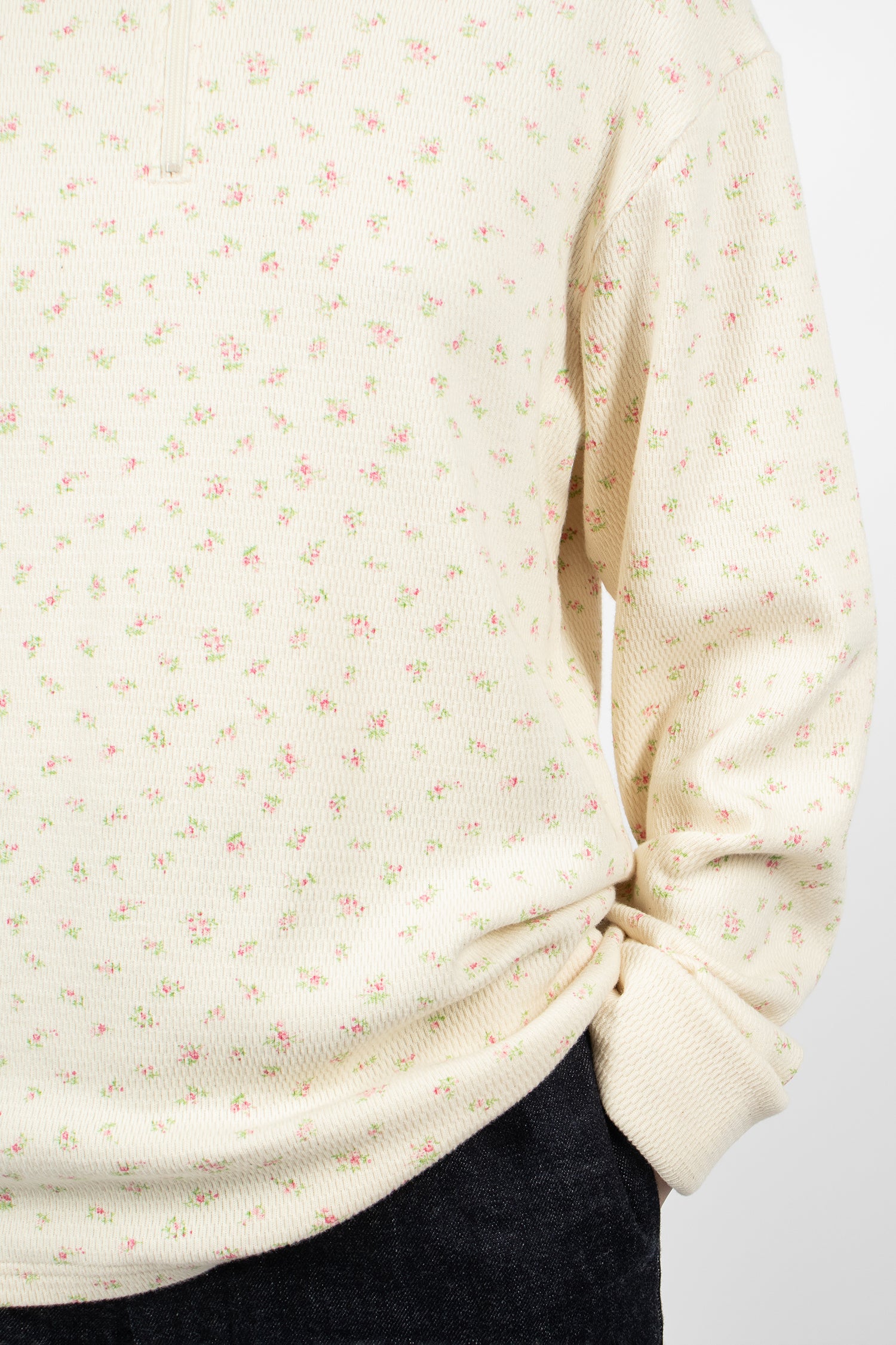 Waffle Callico Print Half Zip Jumper Pink