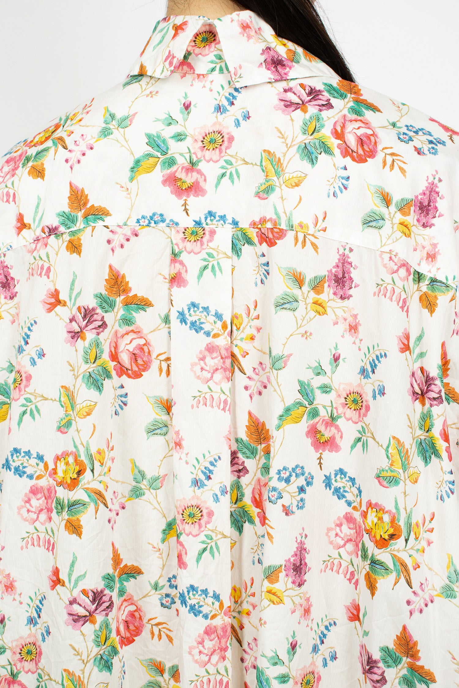 Washed Cotton Shirt White/Big Roses