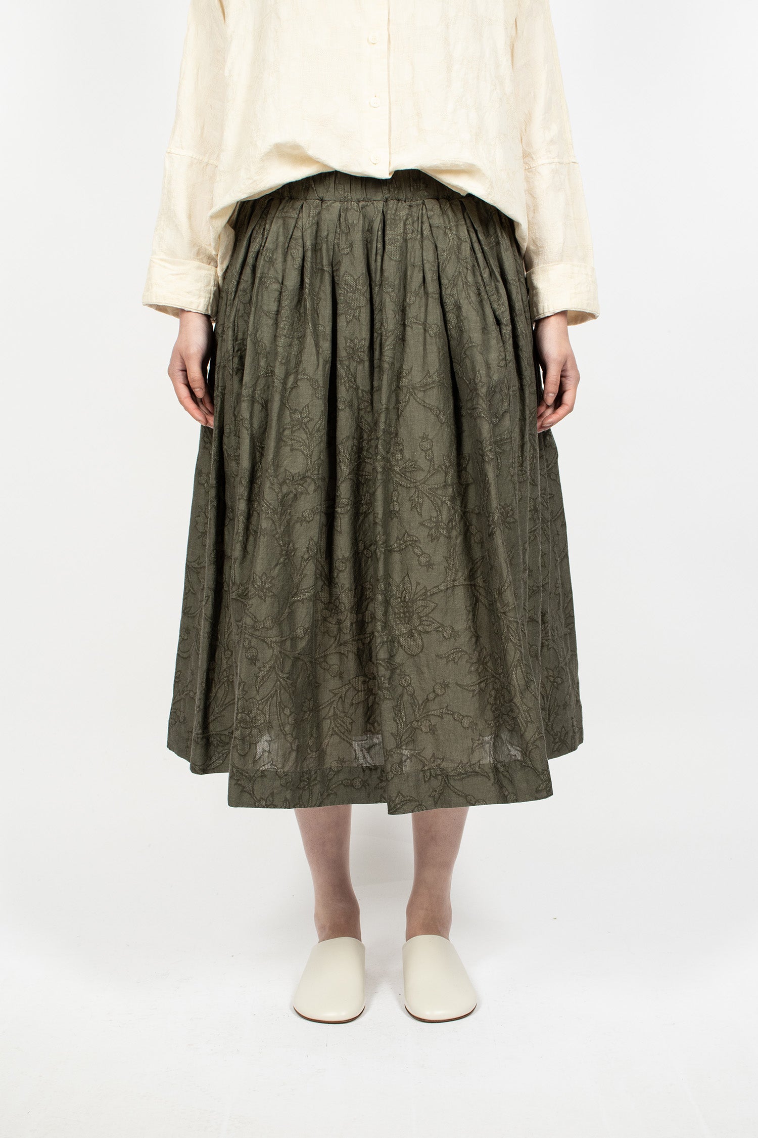 Orsan Simple Rideaux Skirt Khaki