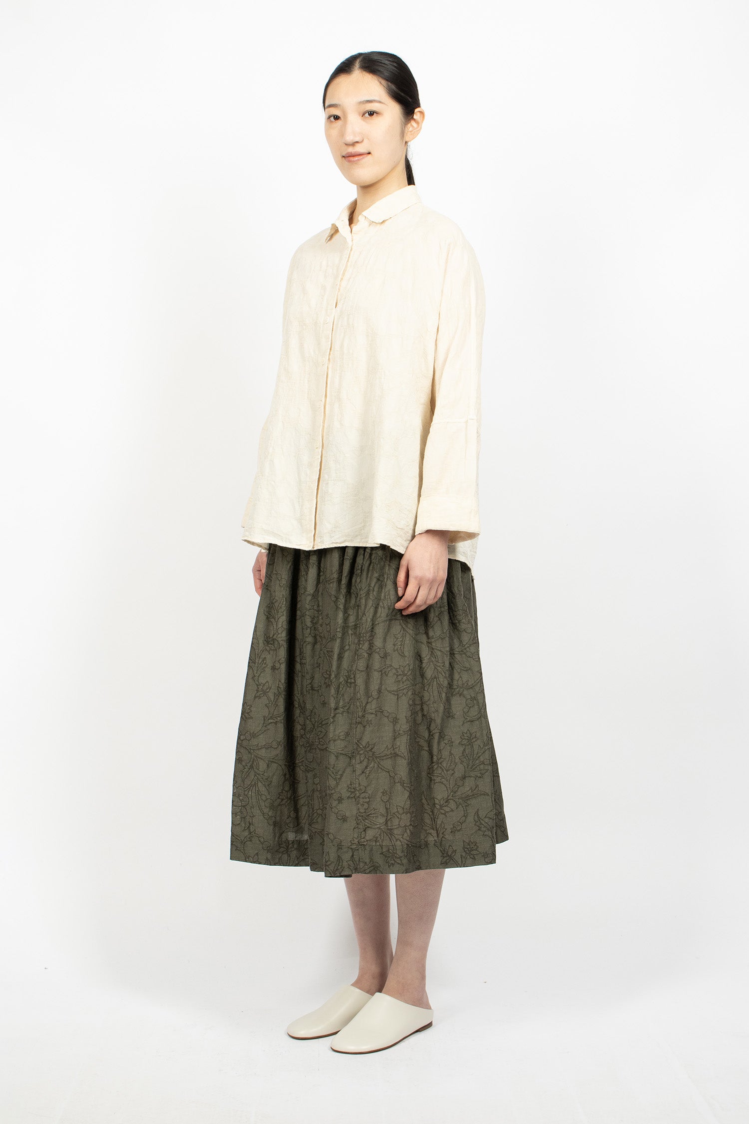 Orsan Simple Rideaux Skirt Khaki