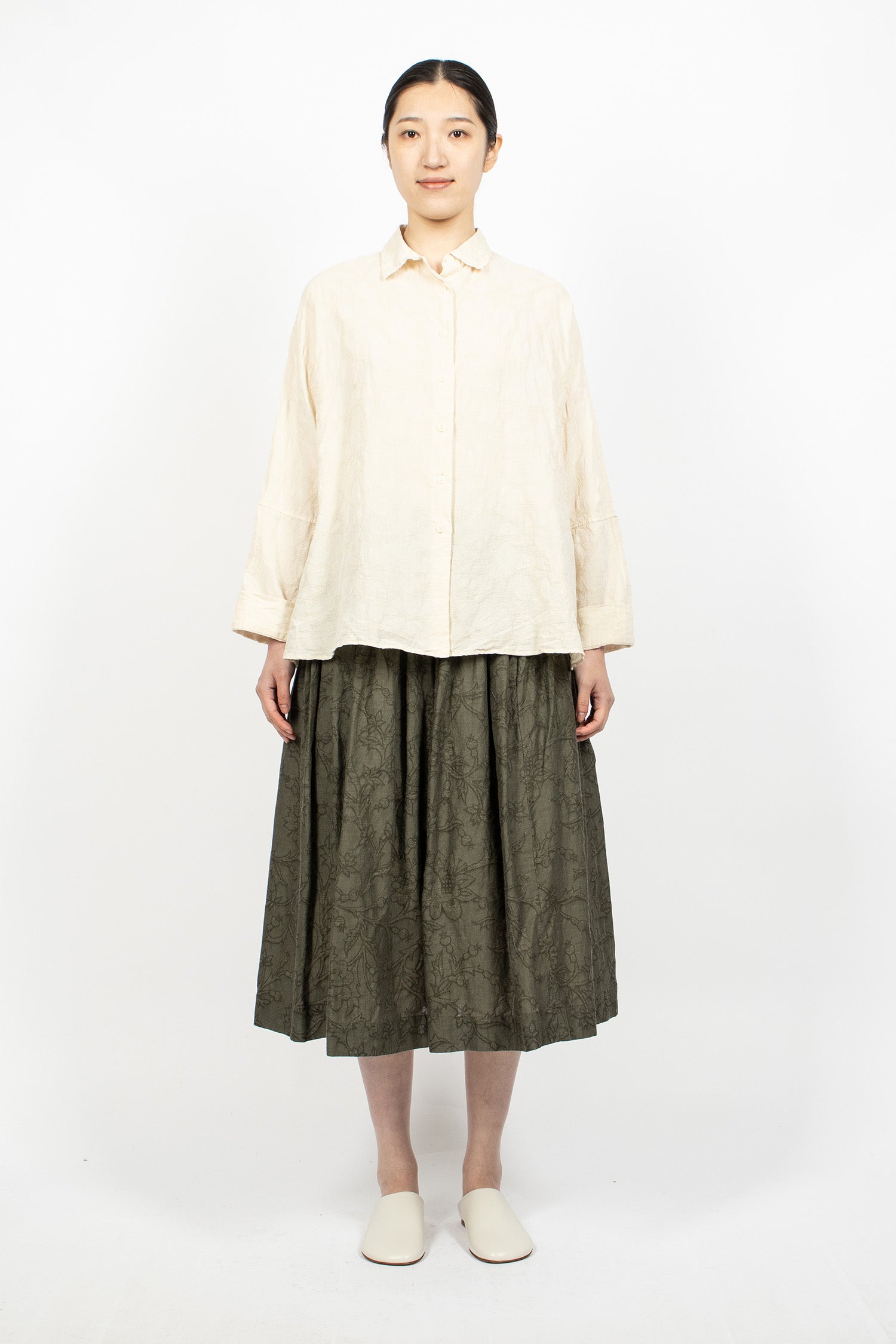 Orsan Simple Rideaux Skirt Khaki